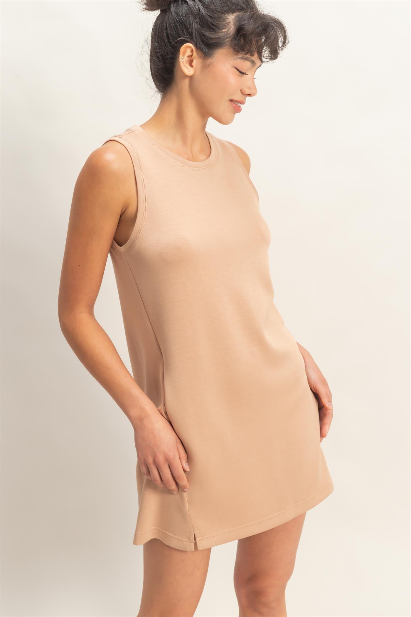 Wholesale Crew Neck Tank Mini Dress Dresses DZ26C702 DARK TAUPE DOUBLE ZERO