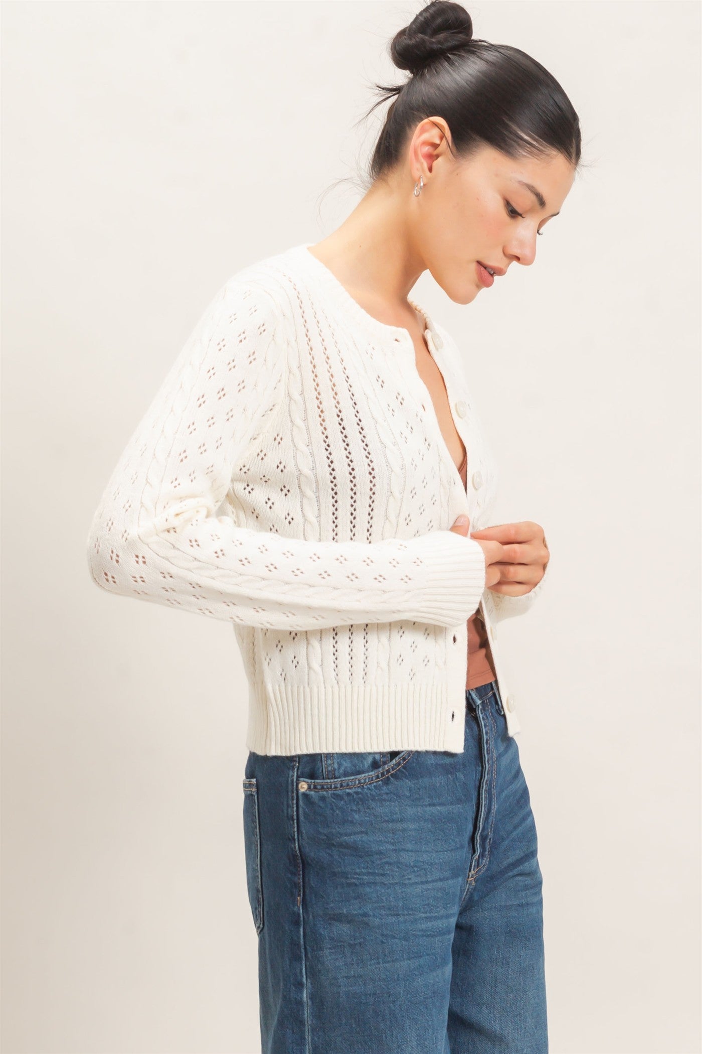 Wholesale Cable Knit Cardigan Cardigans HF26E150 WARM CREAM HYFVE