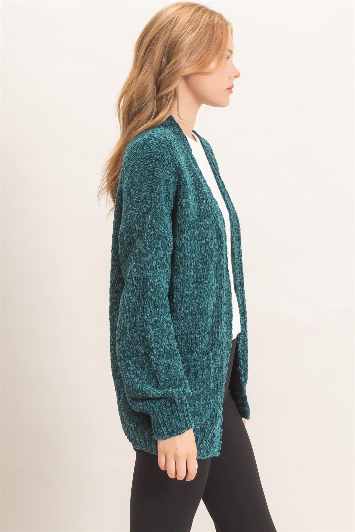 Wholesale Patch Pocket Chenille Cardigan Cardigans HF26E839 EMERALD GREEN HYFVE