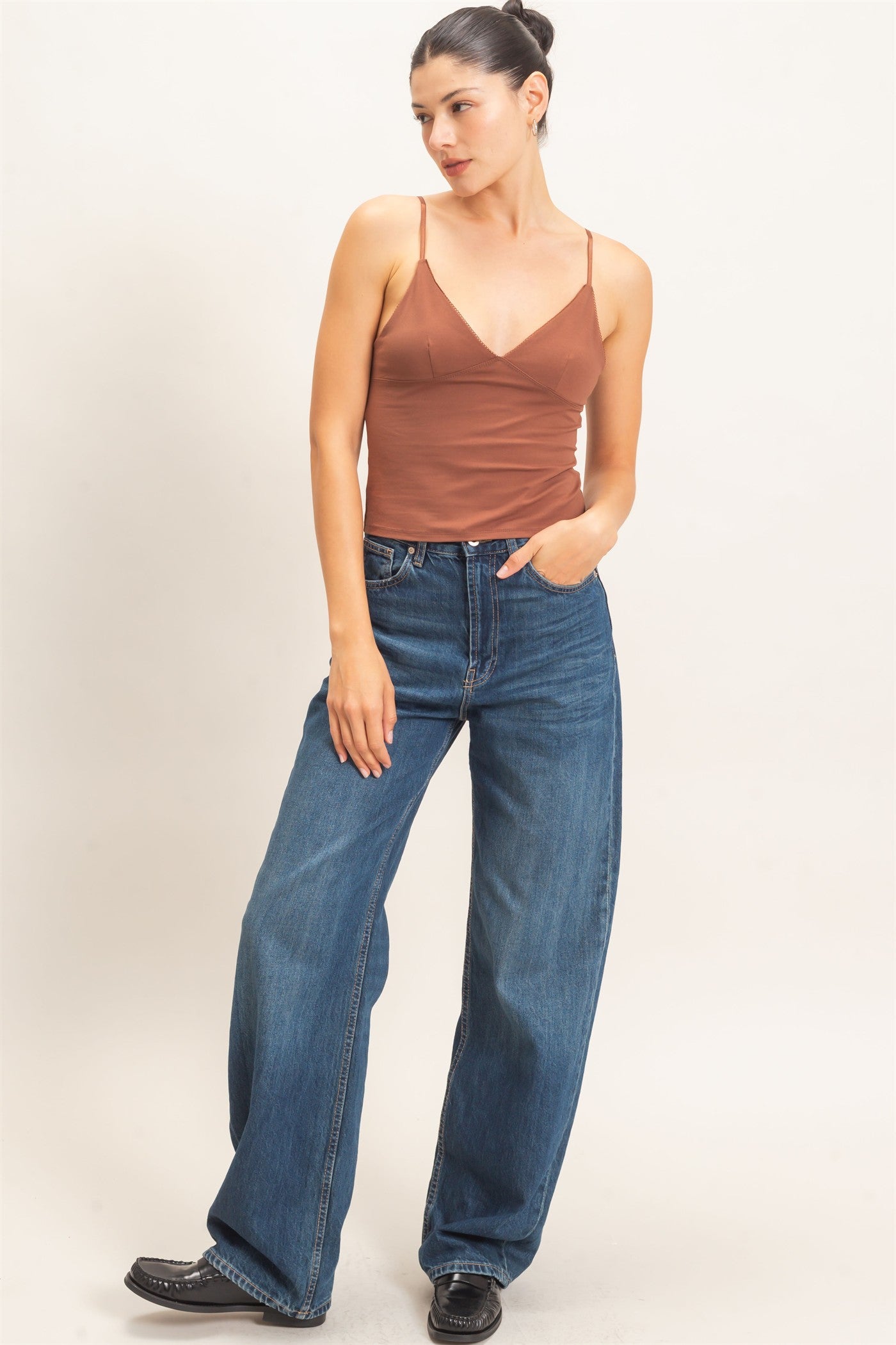 Wholesale Spaghetti Strap Bralette Top Camisoles HF26E621 CHOCOLATE HYFVE