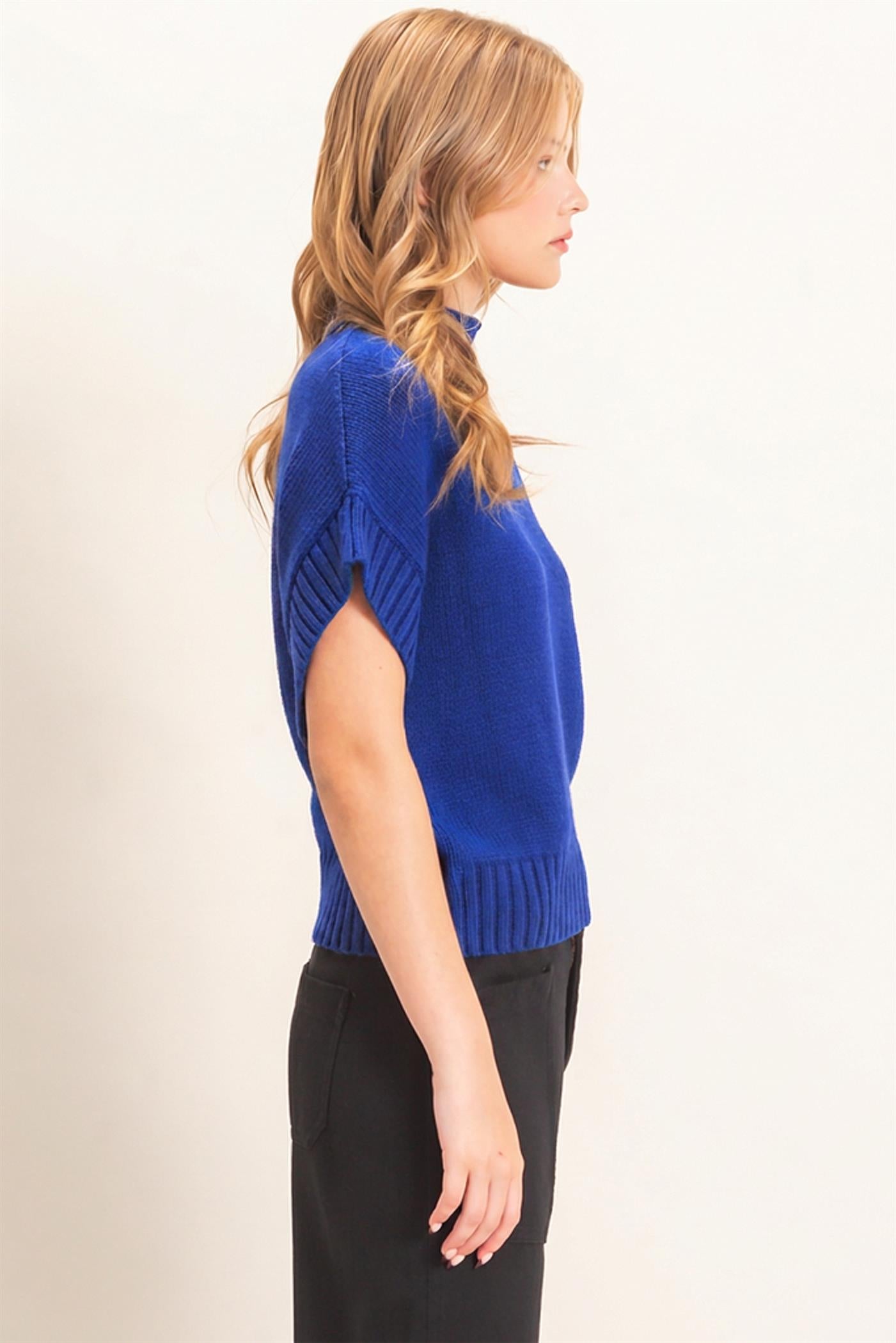 Wholesale Ribbed Mock Neck Sweater Vest Sweaters HF26F186-D ROYAL BLUE HYFVE