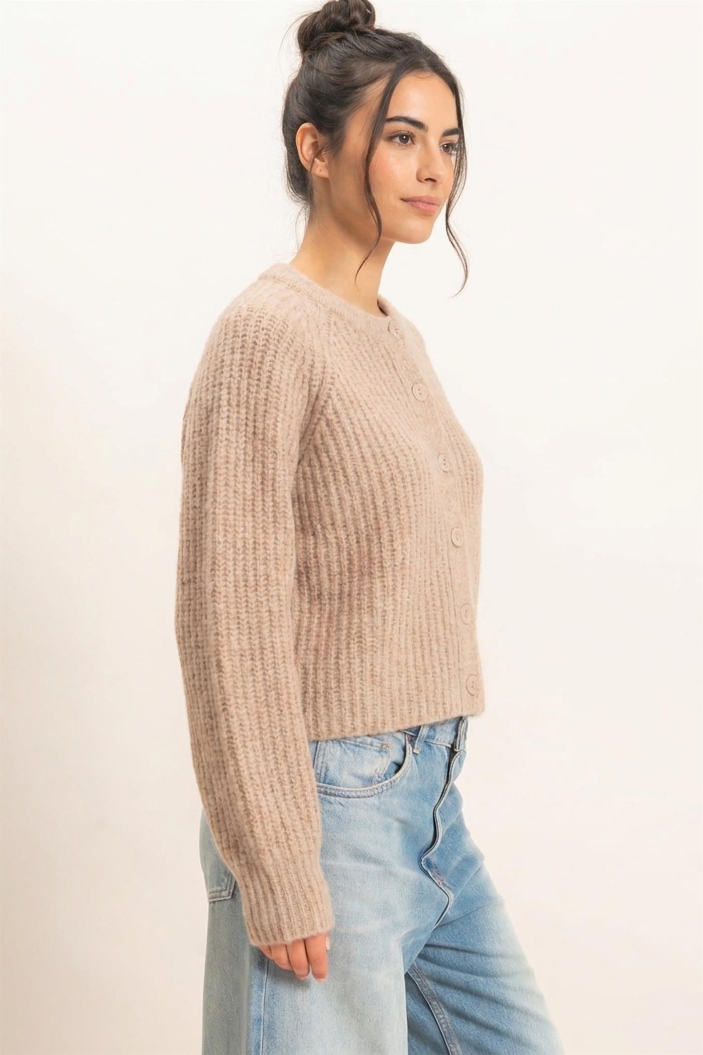 Wholesale Ribbed Button Front Cardigan Cardigans DZ26E109 DARK TAUPE DOUBLE ZERO