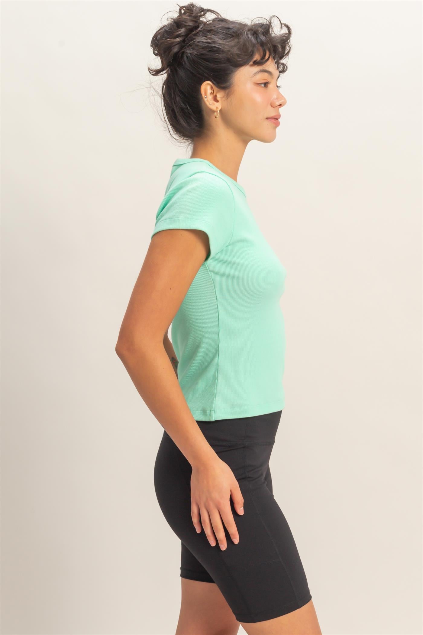 Wholesale Basic Ribbed Short Sleeve Top Clothing Tops DZ26A137 MINT DOUBLE ZERO