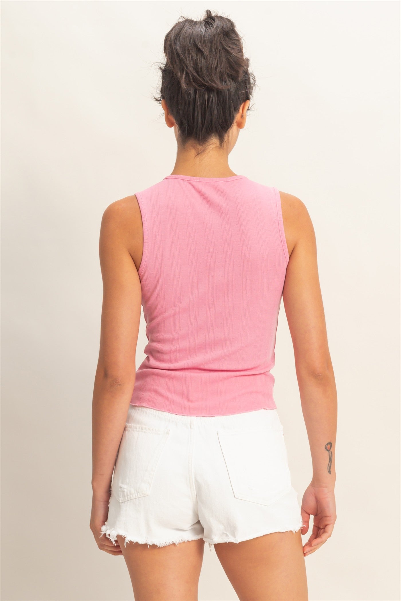 Wholesale Sleeveless Pointelle Button Front Top Clothing Tops DZ26A759 PINK DOUBLE ZERO