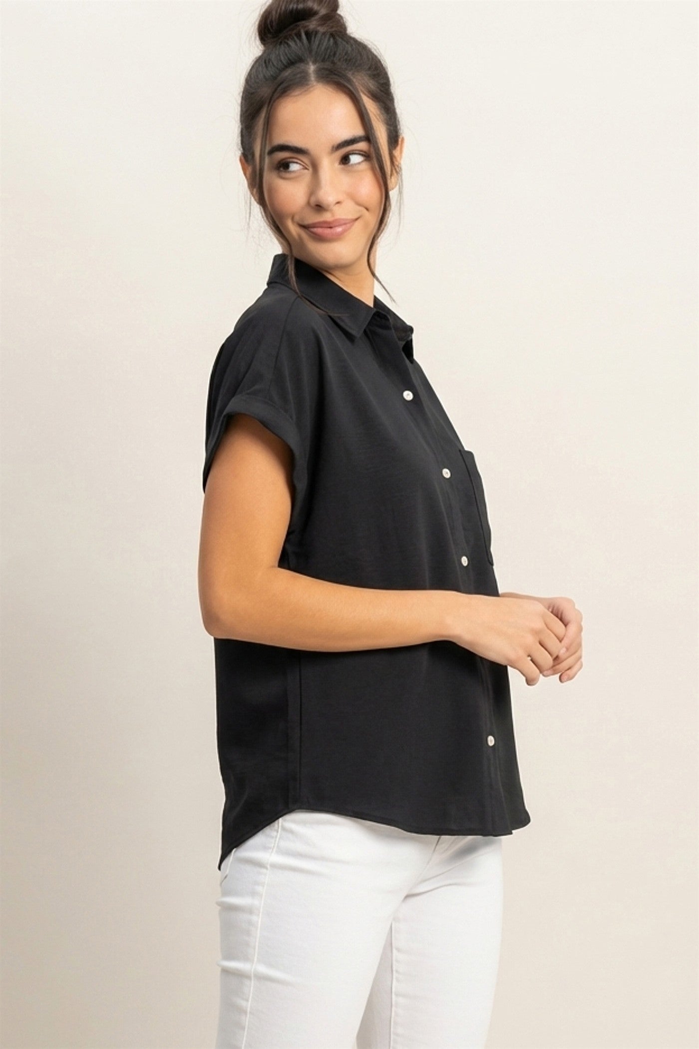 Wholesale Casual Short Sleeve Shirt Clothing Tops DZ25A767 BLACK DOUBLE ZERO