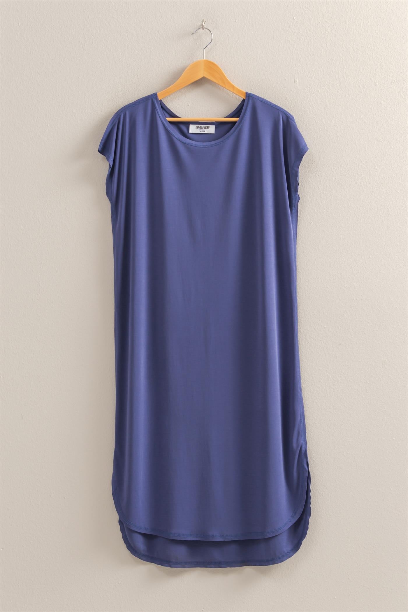 Wholesale Soft High Low Midi Dress  With Round Hem Dresses DZ25E307 DUSTY INDIGO DOUBLE ZERO