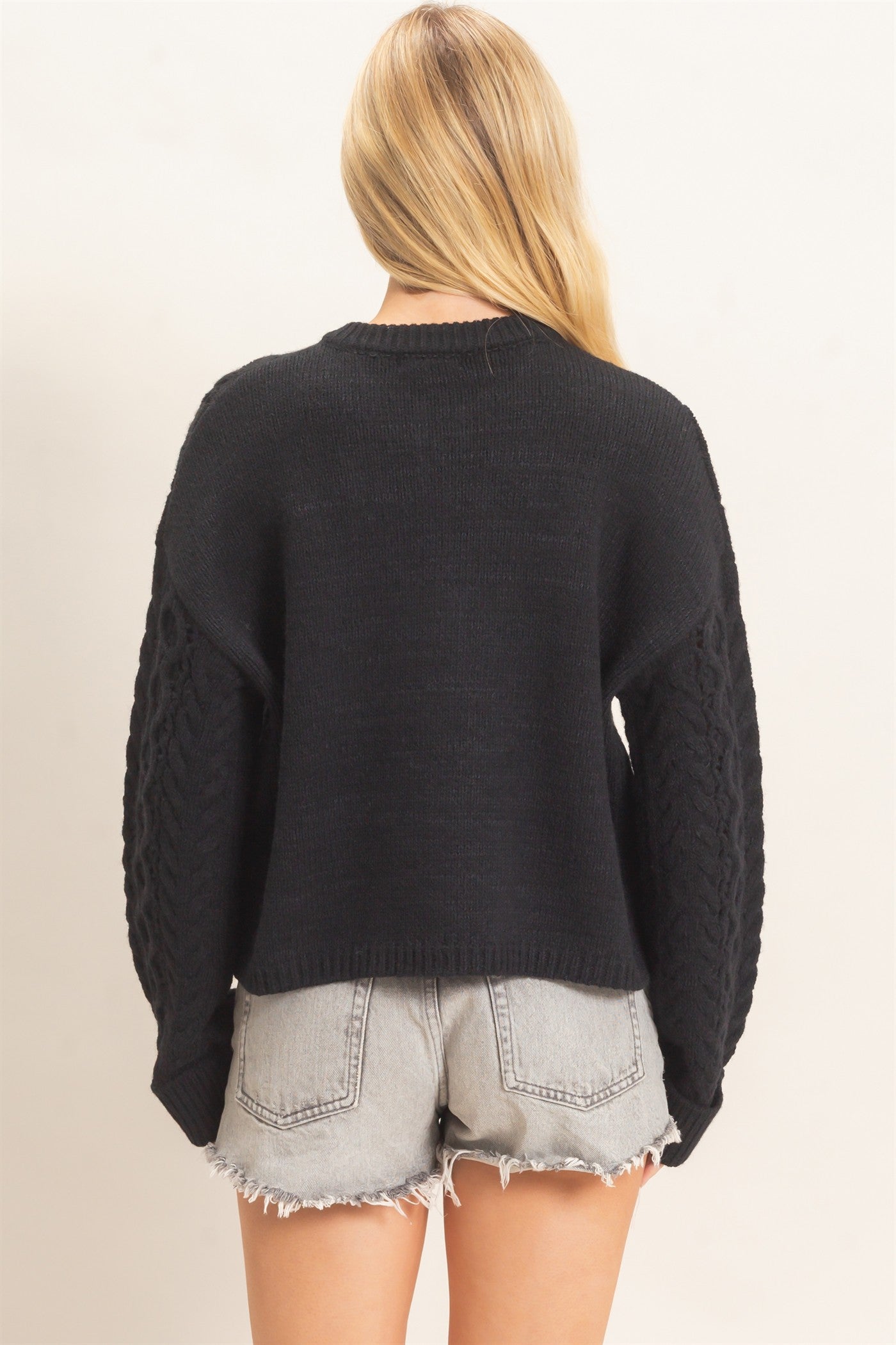 Wholesale Cable Knit Henley Sweaters HF26E552 BLACK HYFVE