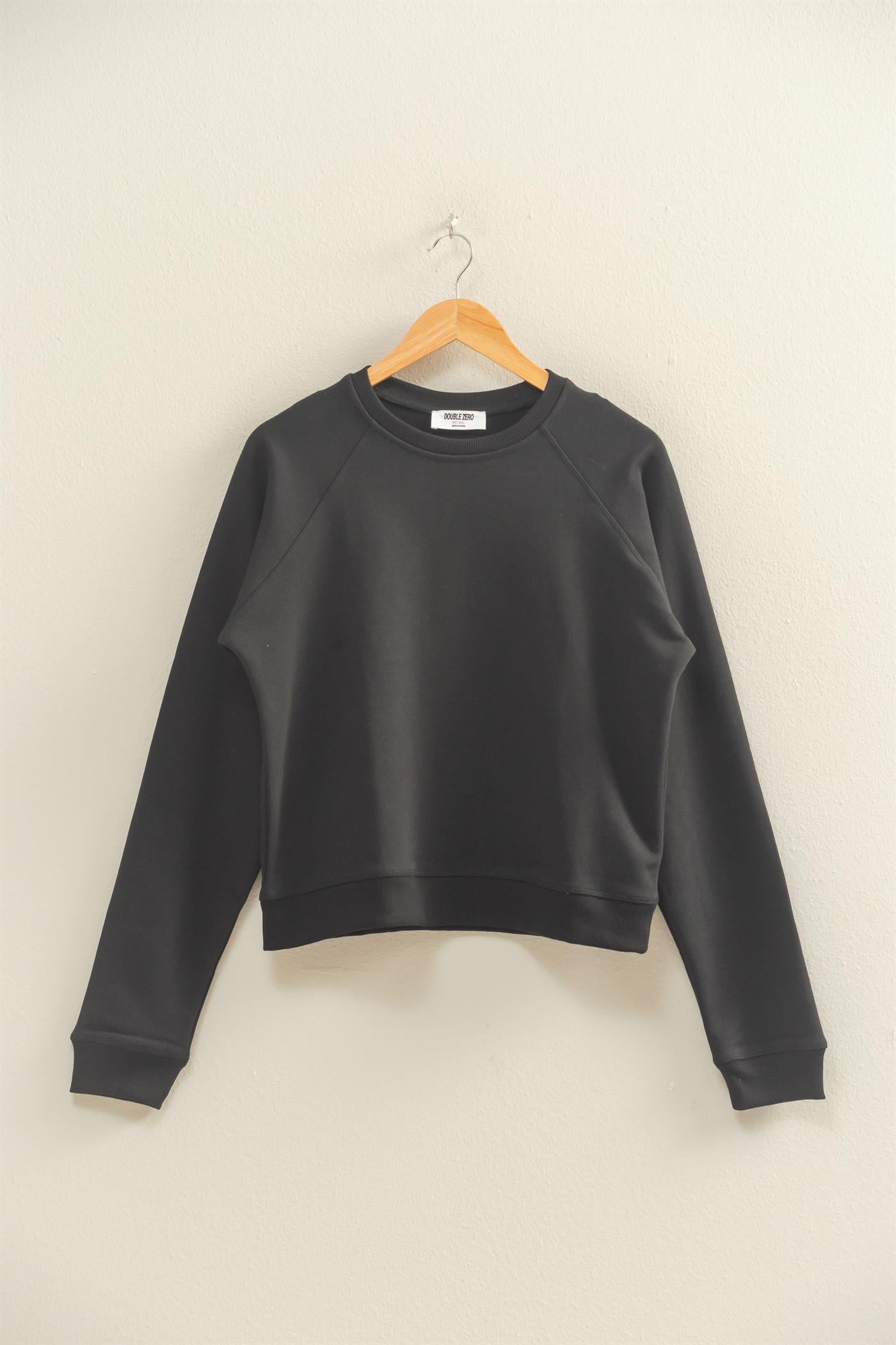 Wholesale Crew Neck Raglan Sleeve Comfy Pullover Sweatshirt Sweatshirts DZ25E237 BLACK DOUBLE ZERO