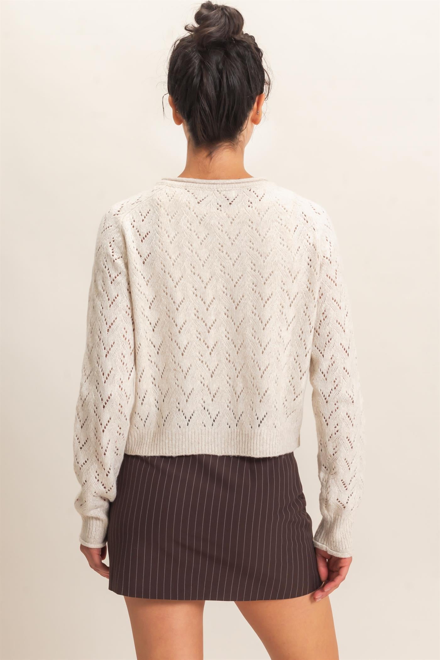 Wholesale Pointelle Knit Button Front Cardigan Cardigans DZ26C978 IVORY DOUBLE ZERO