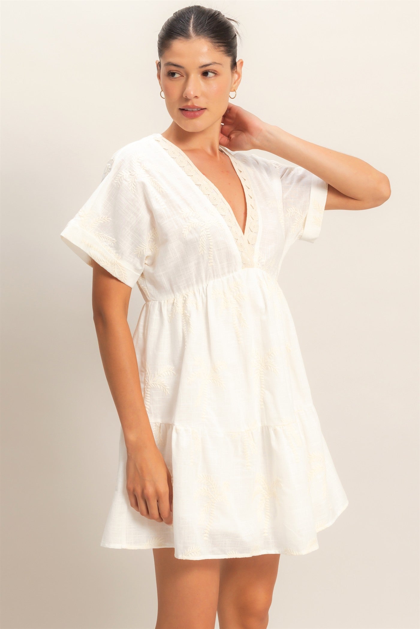 Wholesale Tiered V-Neck Dress Dresses HF26C231 OFF WHITE HYFVE