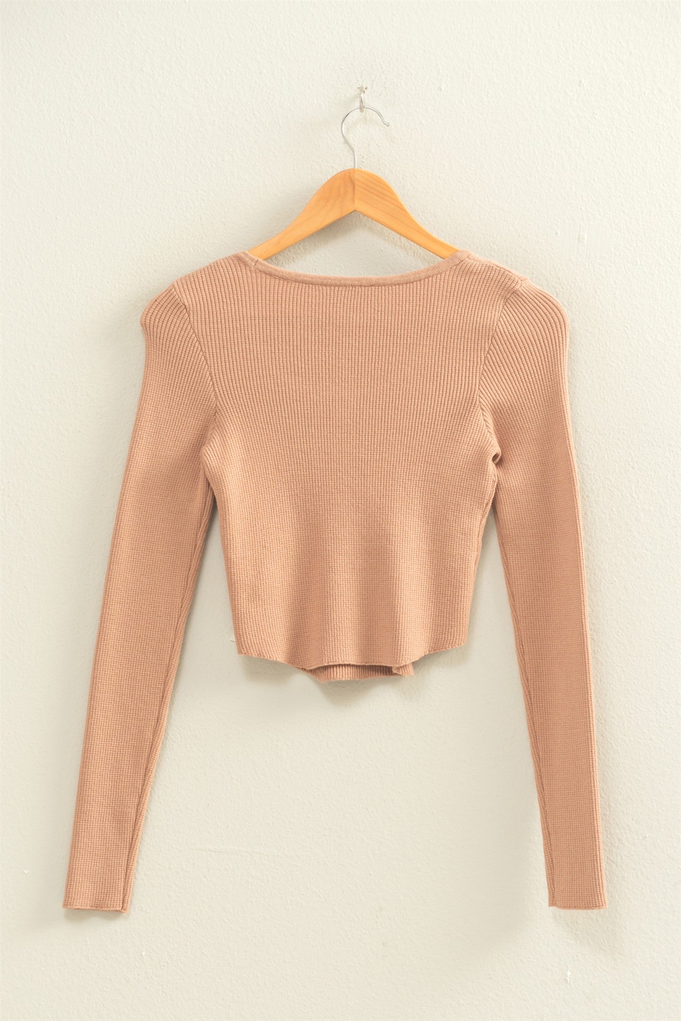 Wholesale Scoop Neck Long Sleeve Fitted Knit Top Clothing Tops DZ25E353 DARK TAUPE DOUBLE ZERO