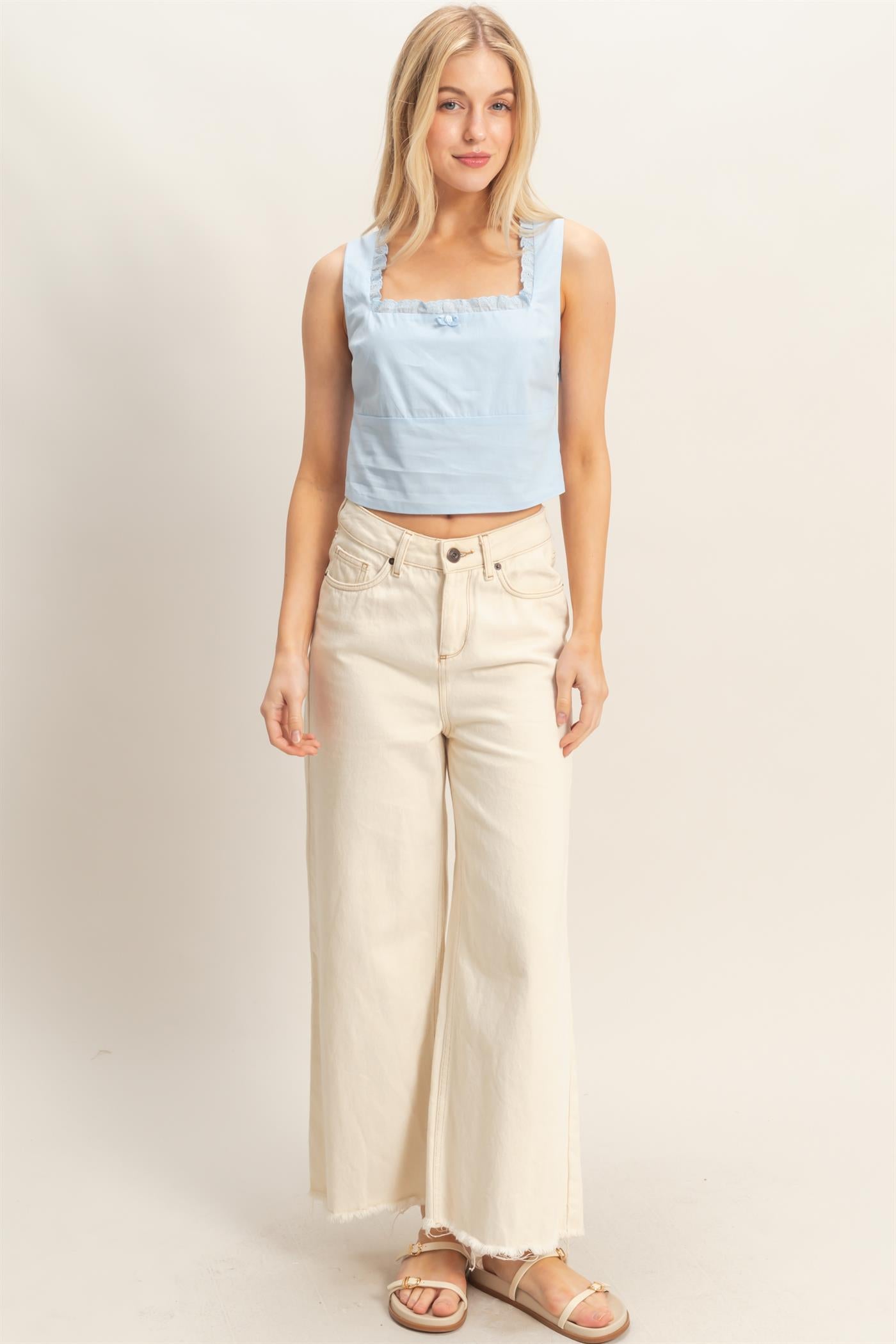 Wholesale Lace Square Neck Tank Clothing Tops HF26A008 L.BLUE HYFVE