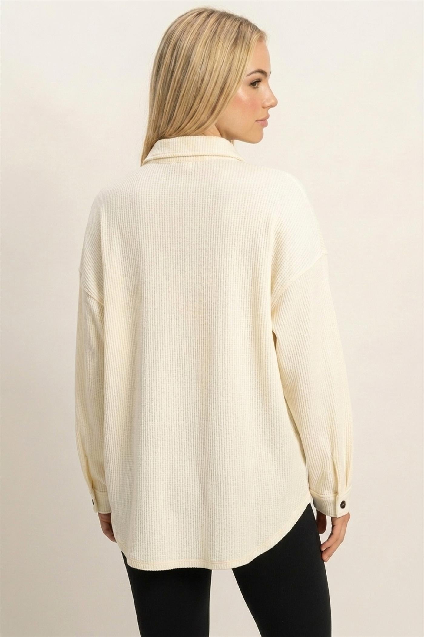 Wholesale Mineral Wash Waffle Knit Button-Up Shacket Coats & Jackets DZ26E249 CREAM DOUBLE ZERO