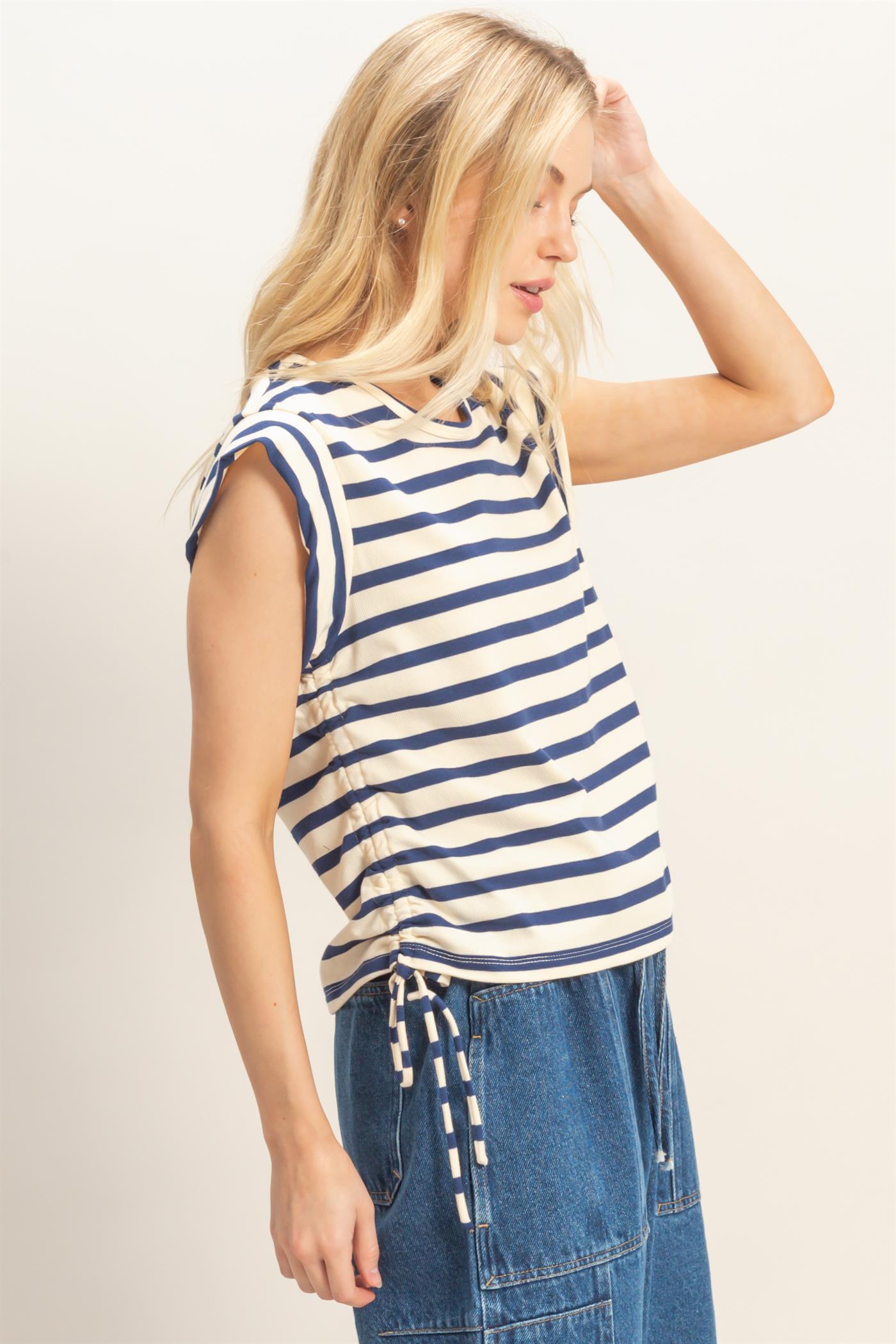 Wholesale Striped Sleeveless Tie-Side Top Clothing Tops HF26A500 NAVY HYFVE