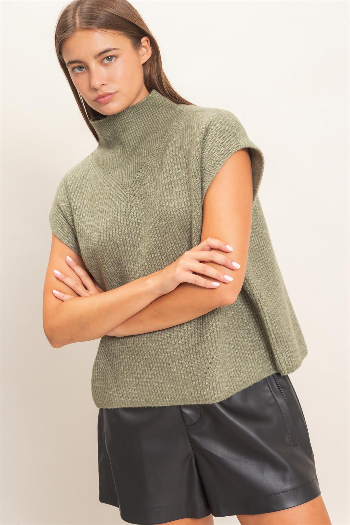 Wholesale Sleeveless High Neck Sweater Sweaters DZ26E295 OLIVE DOUBLE ZERO