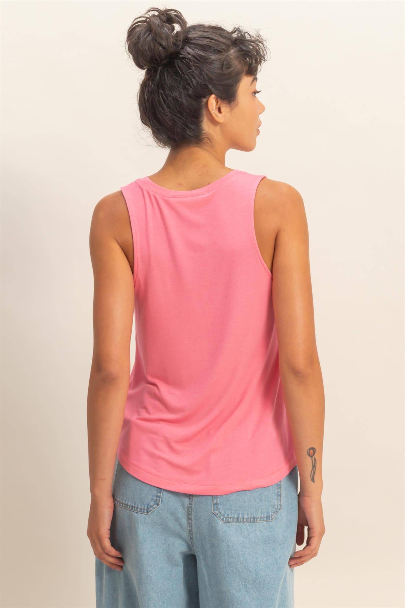 Wholesale Crew Neck Rayon Tank Top Tank Tops DZ26A332 TAFFY PINK DOUBLE ZERO