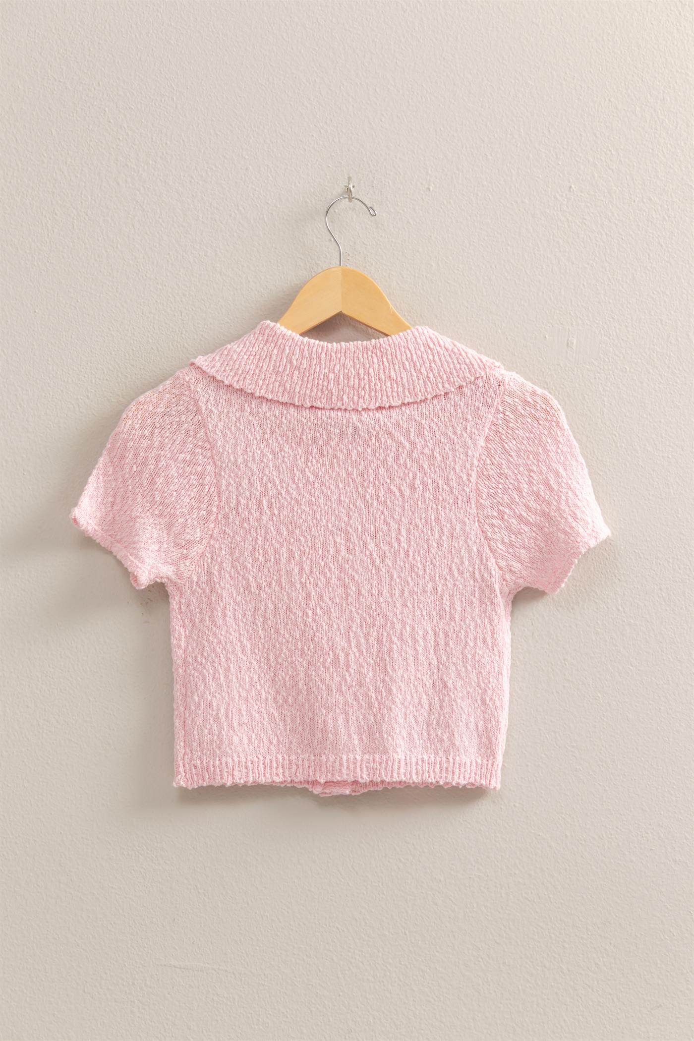 Wholesale Everyday Button-Front Crop Sweater Top Clothing Tops DZ25C171 SOFT PINK DOUBLE ZERO