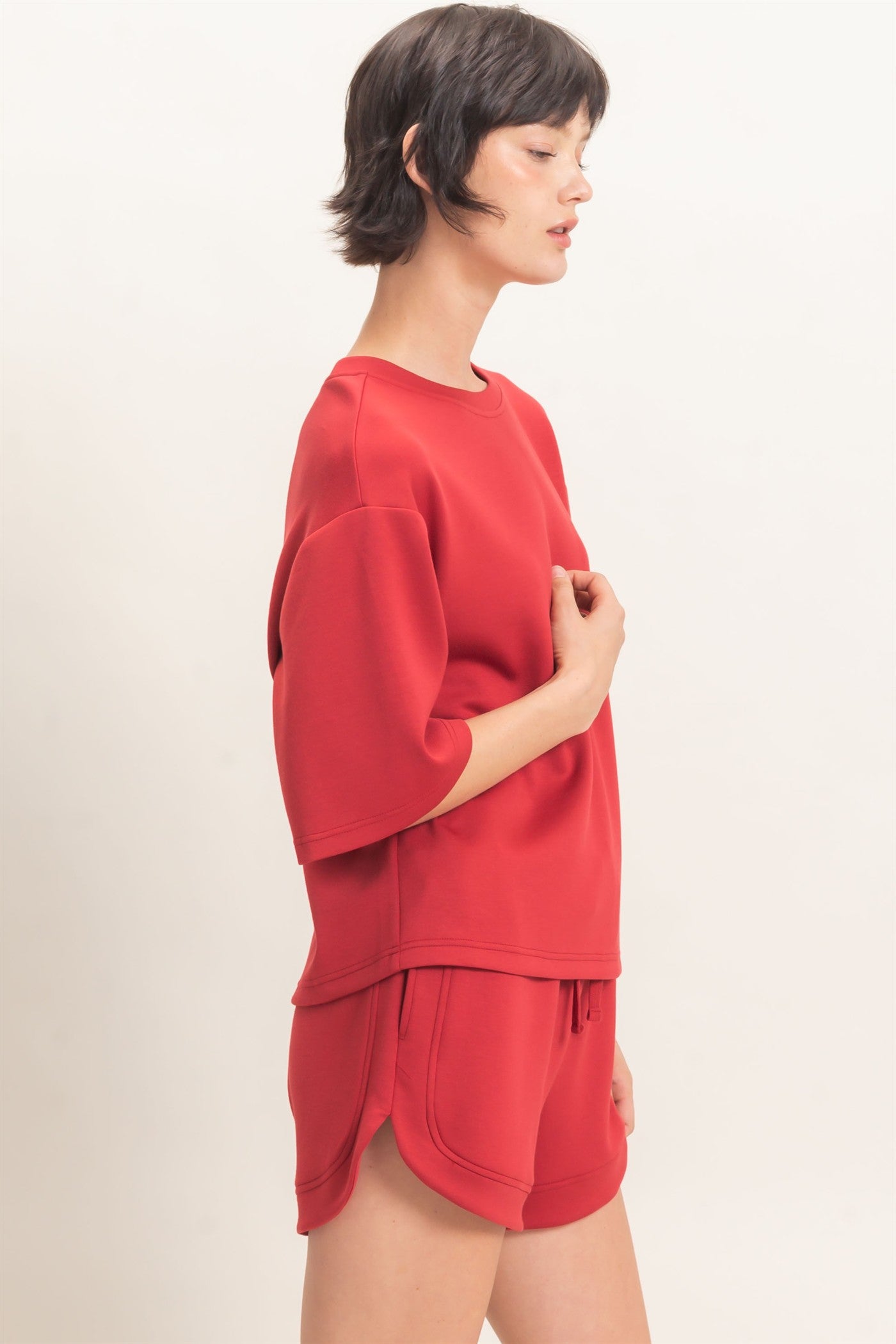 Wholesale Loose Fit Crew Neck Short Sleeve Top Clothing Tops DZ26C965 DARK RED DOUBLE ZERO