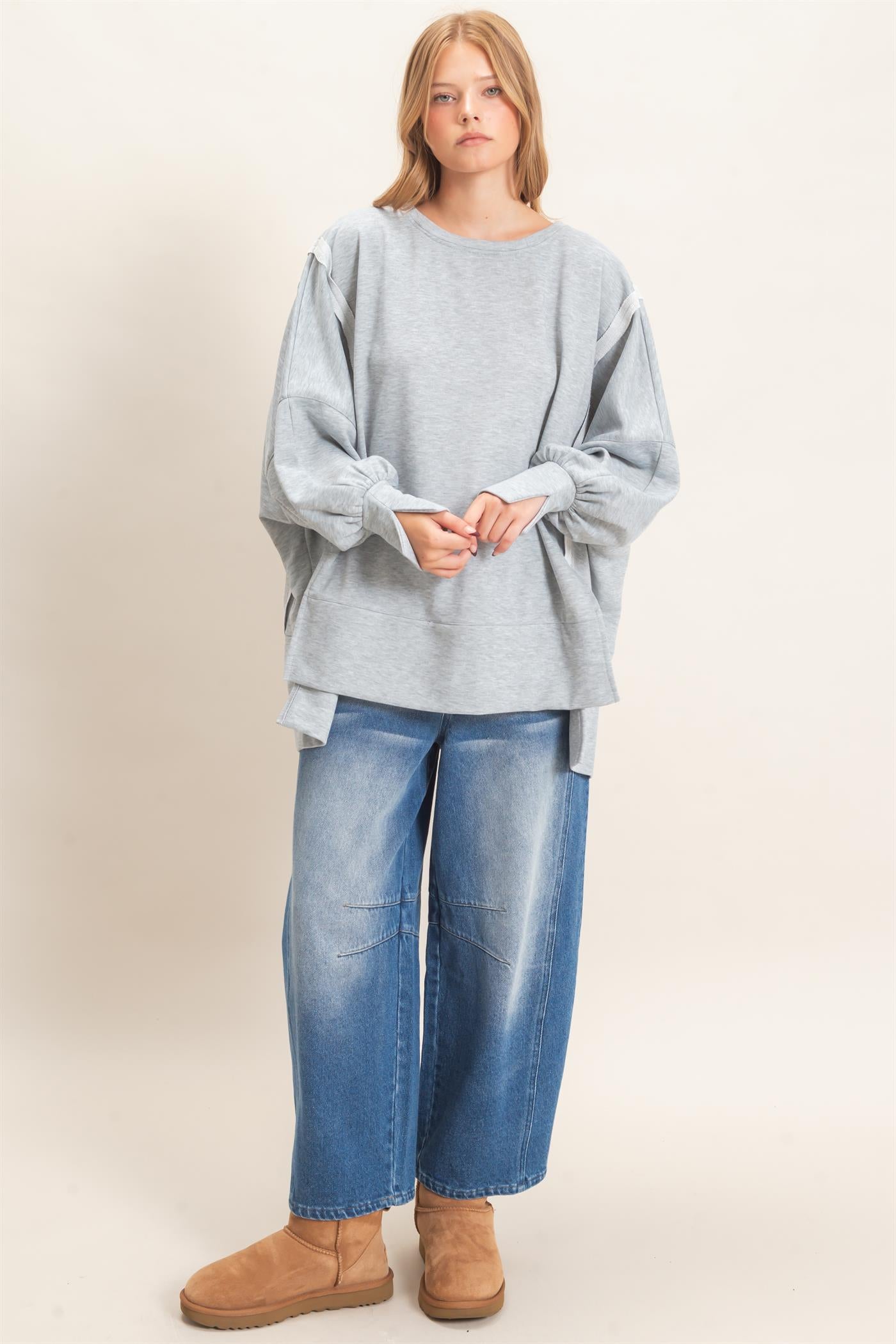 Wholesale Oversized Crew Neck Sweatshirt Sweatshirts HF26F132 H.GRAY HYFVE
