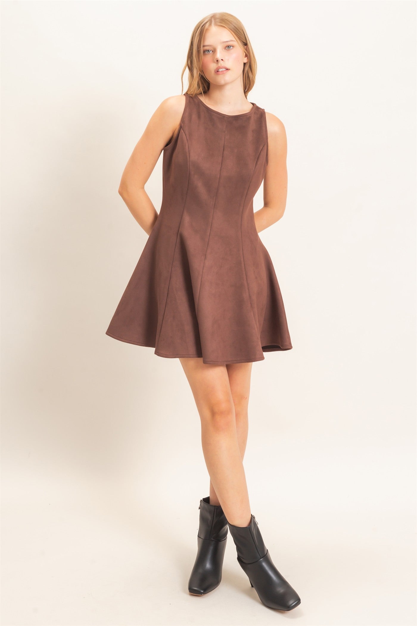 Wholesale Sleeveless Suede Mini Dress Dresses HF26F218 CHESTNUT HYFVE
