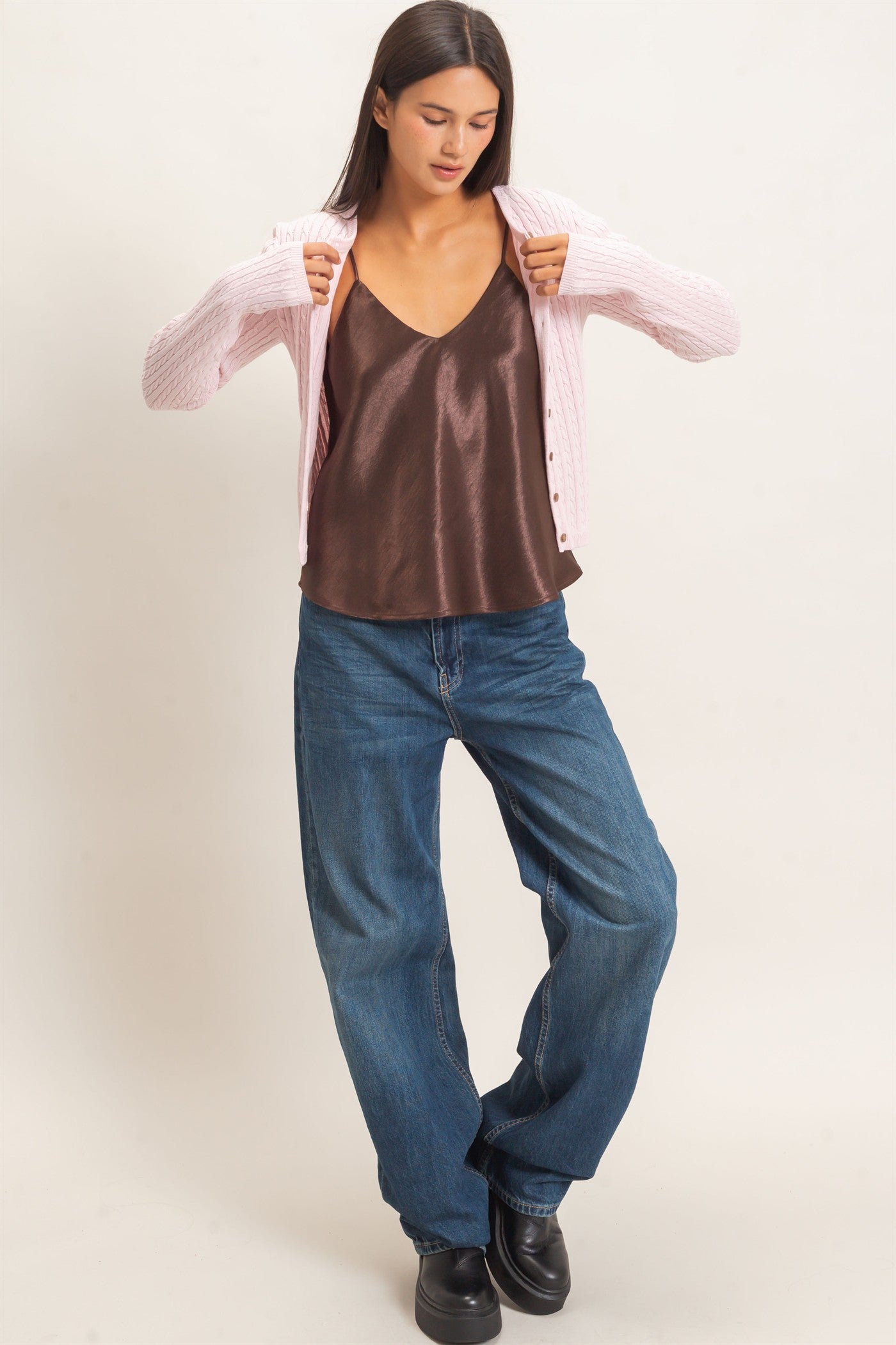 Wholesale Cable Knit Cardigan Cardigans DZ26E256 LIGHT PINK DOUBLE ZERO