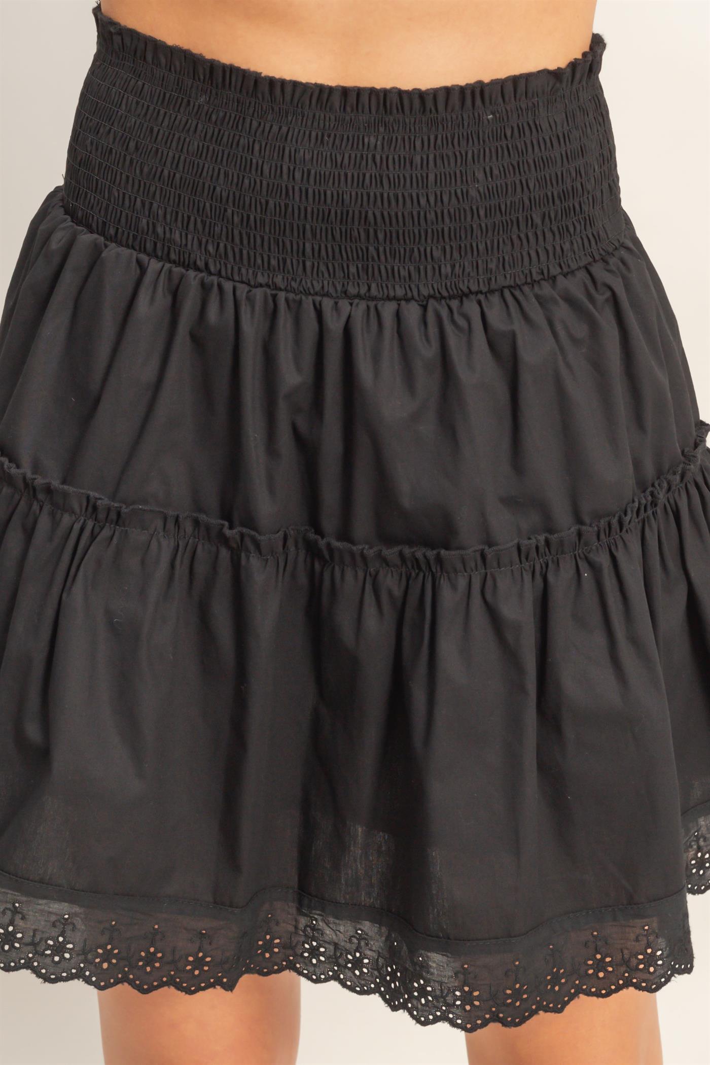 Wholesale Smocked Waist Layered Skirt Skirts HF26A781 BLACK HYFVE