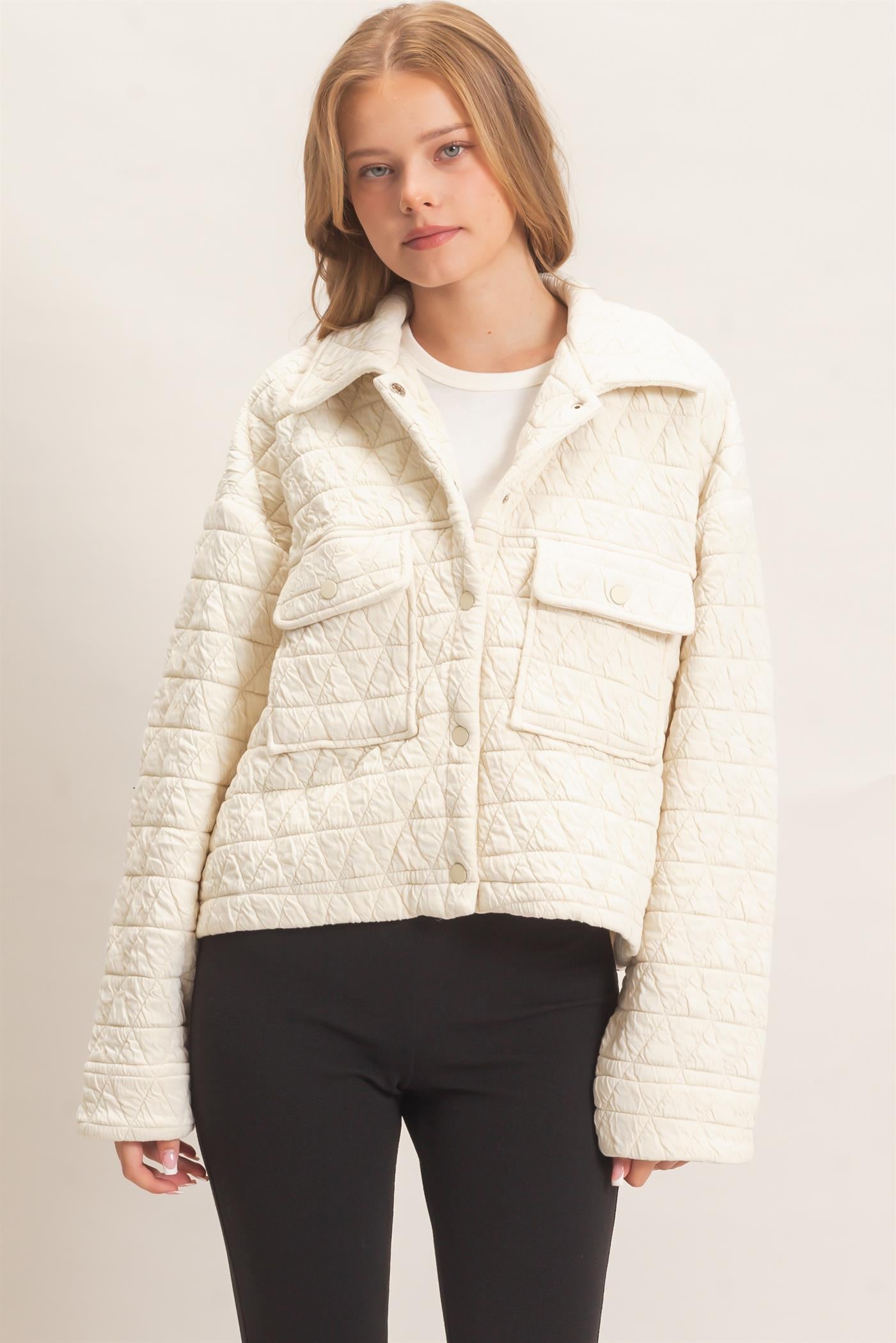 Wholesale Triangle Quilted Button-Up Jacket Coats & Jackets HF26F145 IVORY DOUBLE ZERO