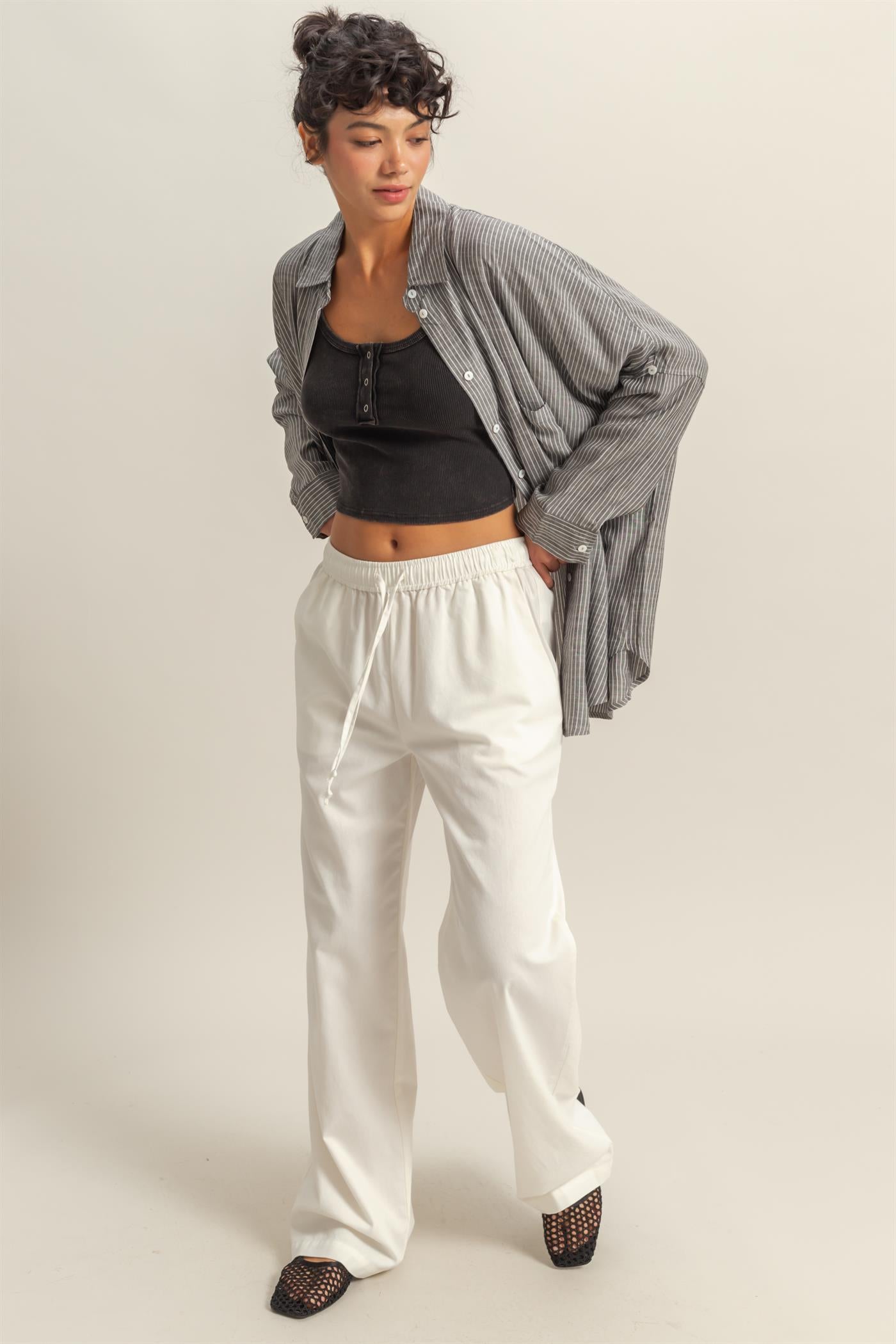 Wholesale Drawstring Waist Straight Leg Pants Pants DZ24A339 CREAM DOUBLE ZERO