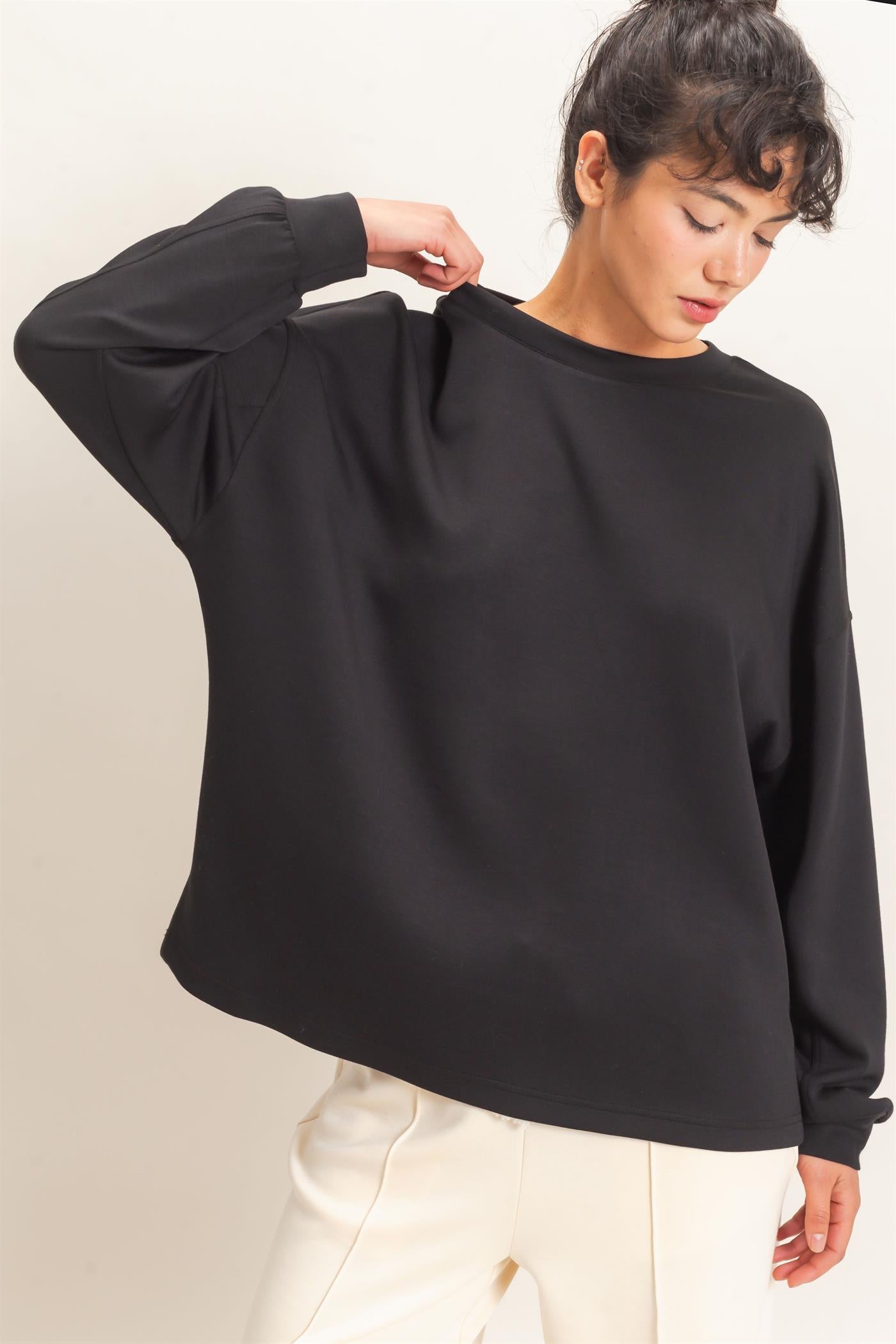 Wholesale Oversized Crew Neck Top Sweatshirts DZ26E388 BLACK DOUBLE ZERO