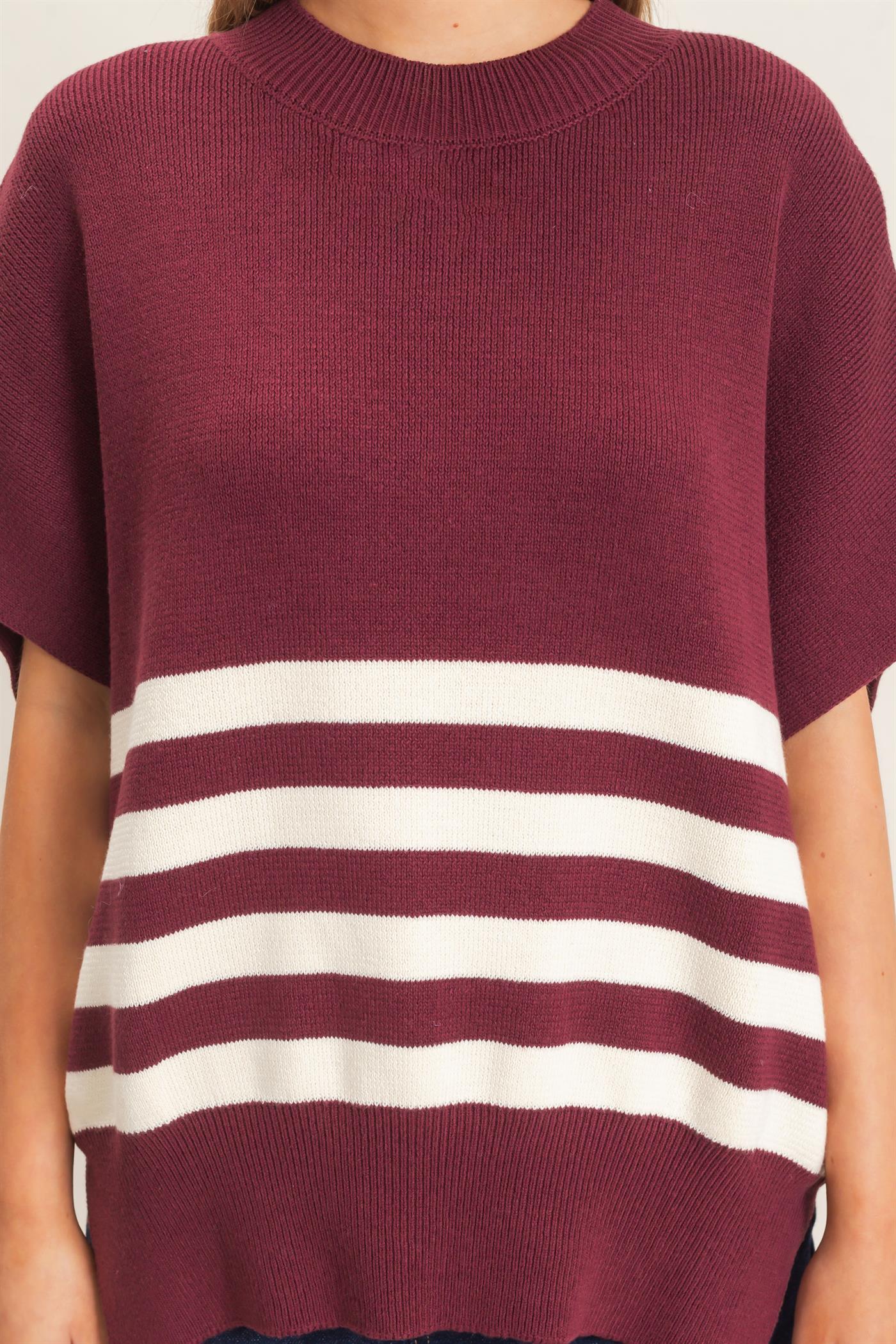 Wholesale Striped Ribbed Crew Neck Sweater Sweaters HF26E350-D WINE HYFVE