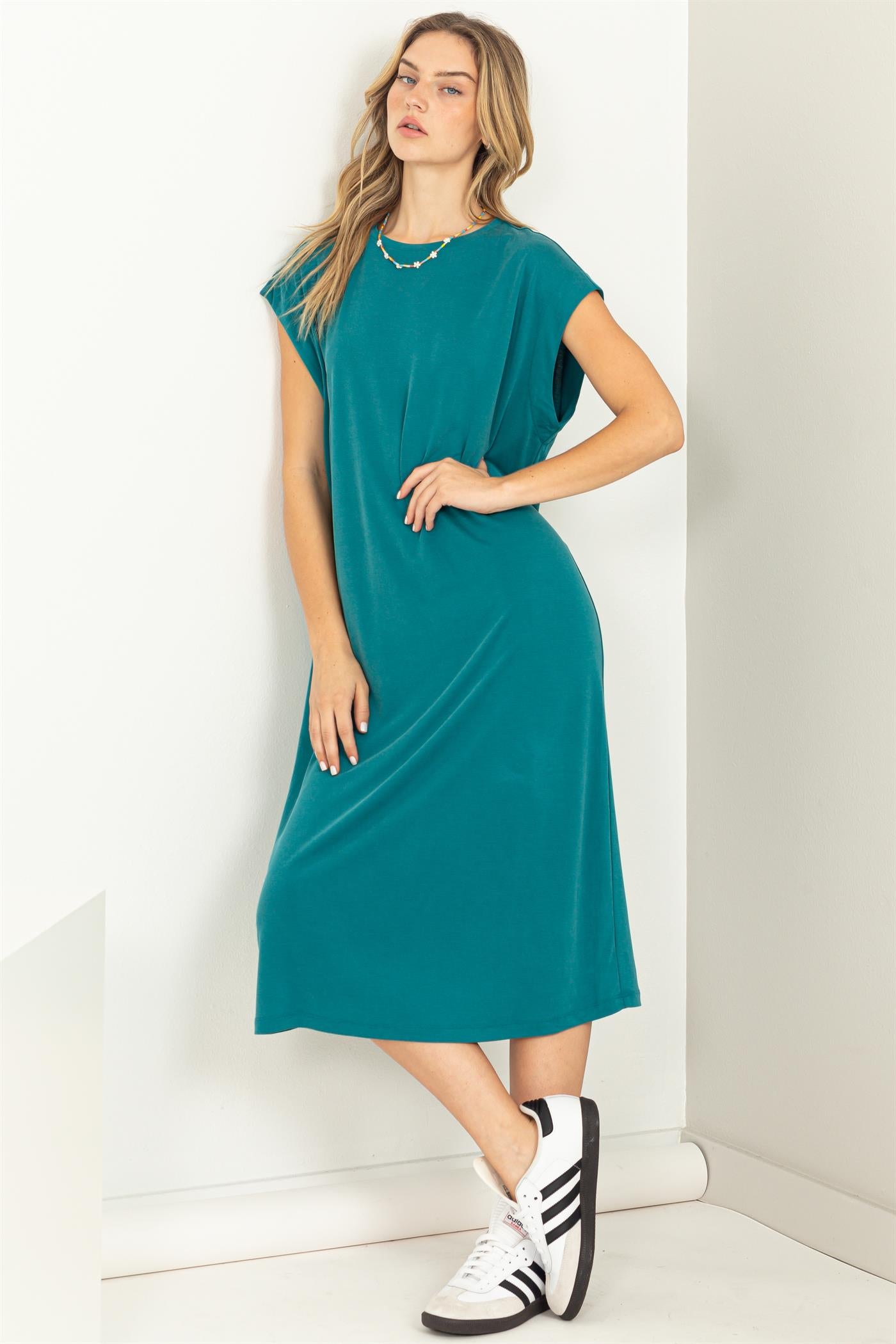 Wholesale Lazy Day Dolman Short Sleeves Midi Dress Dresses DZ23A795 TEAL DOUBLE ZERO