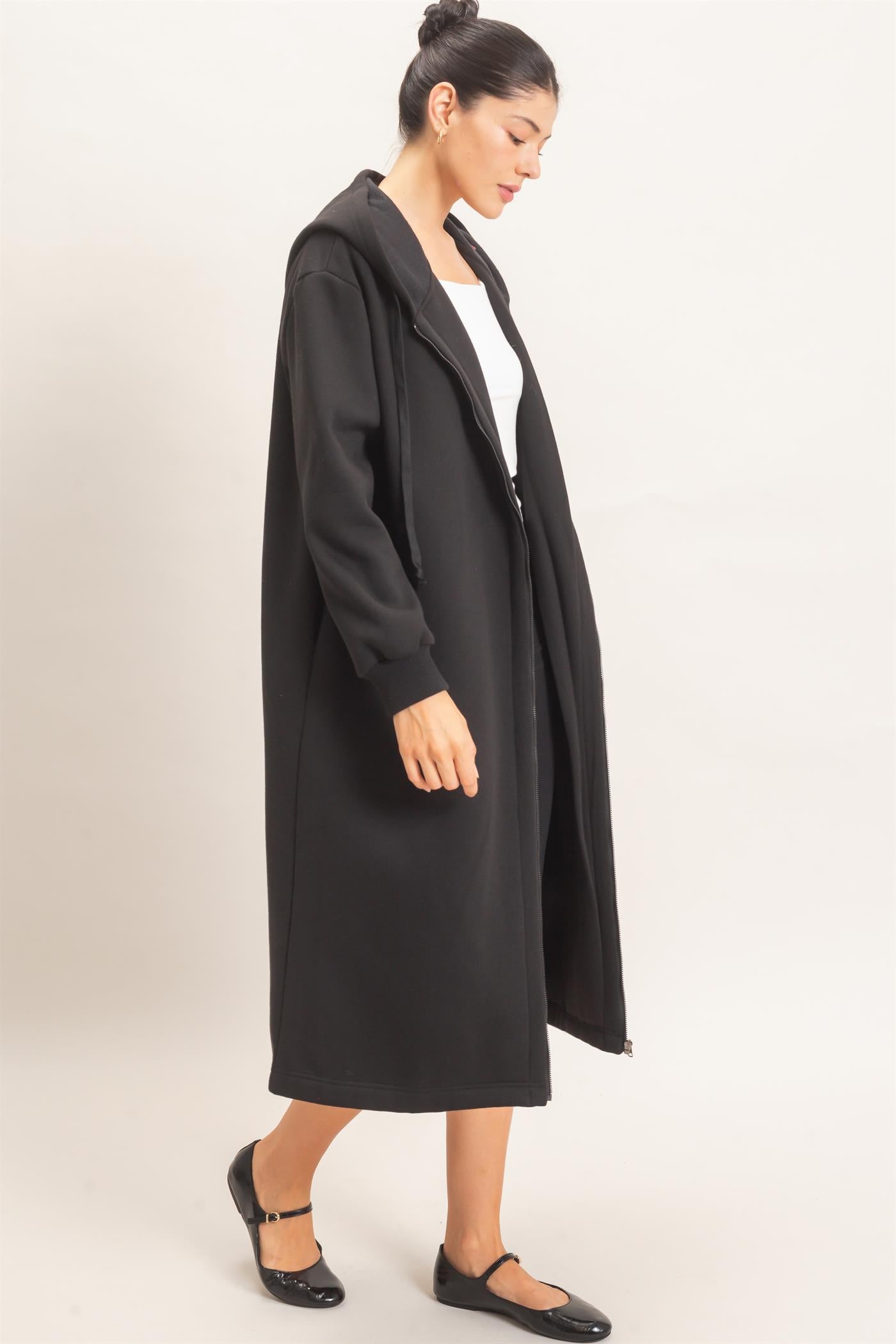 Wholesale Oversized Longline Zip-Up Hoodie Jacket Outerwear HF26E650 BLACK HYFVE