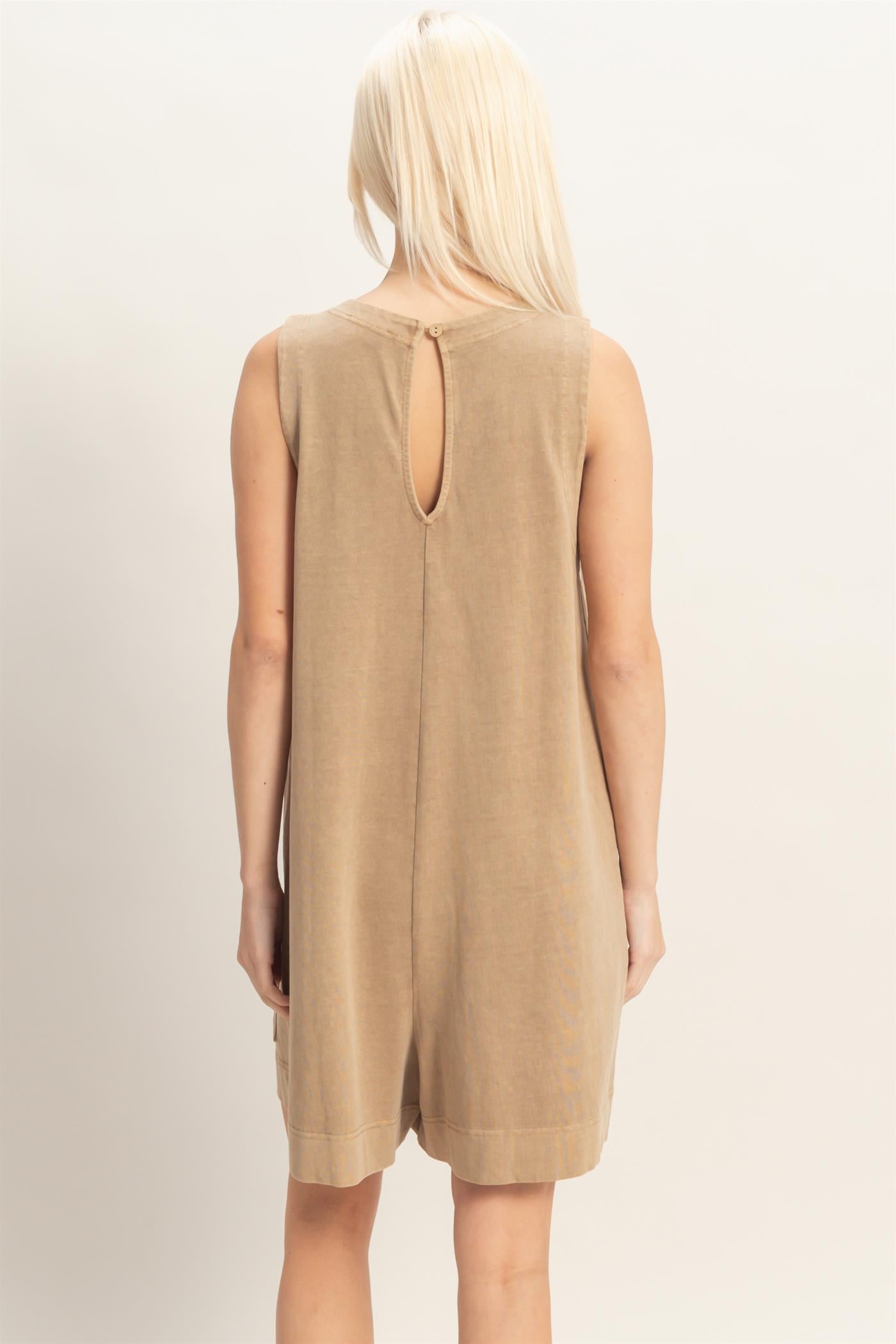 Wholesale Pocket Detail Sleeveless Romper Clothing DZ26A327 MOCHA DOUBLE ZERO