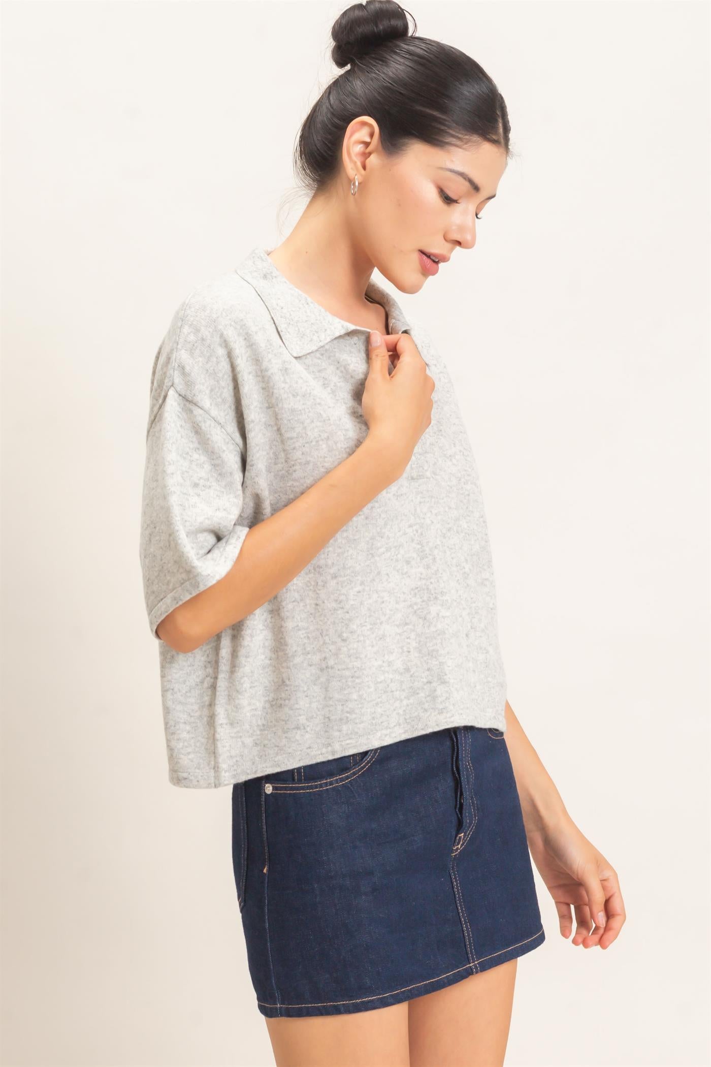 Wholesale Collared V-Neck Sweater Sweaters HF26E038 HEATHER GRAY HYFVE