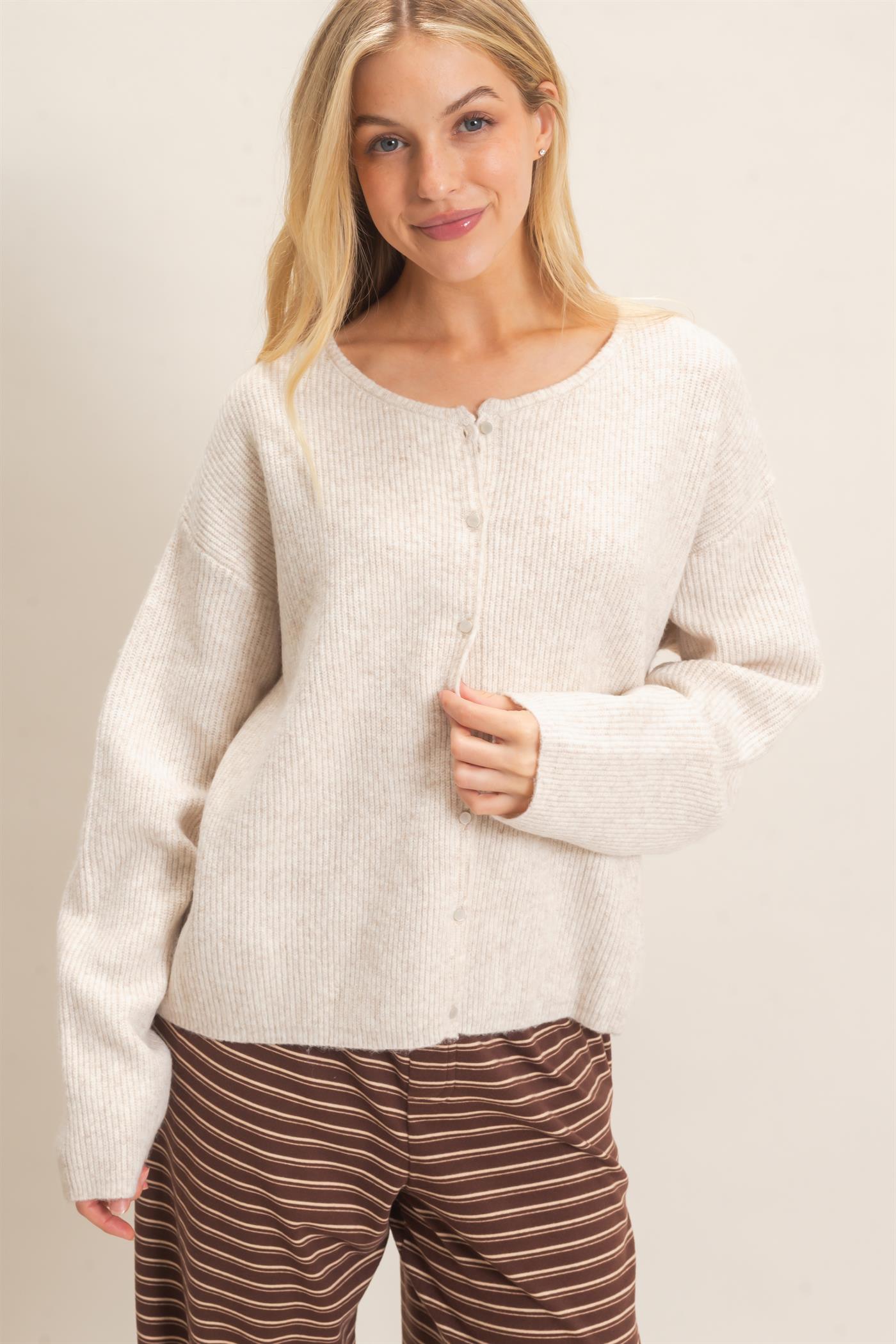 Wholesale Ribbed Cardigan Cardigans HF26E630 OATMEAL HYFVE