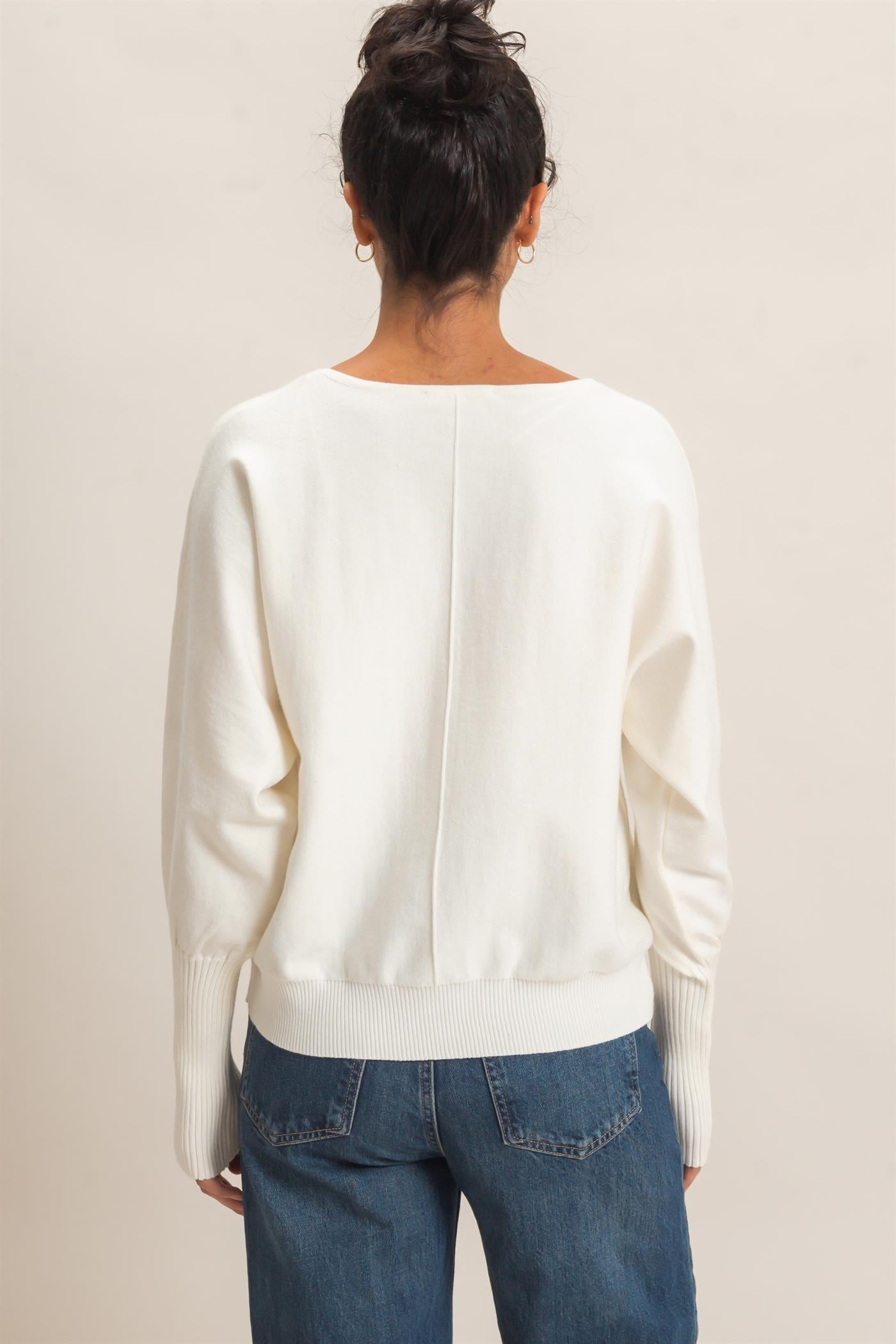Wholesale Batwing Sleeve Center Seam Sweater Sweaters DZ26E079 CREAM DOUBLE ZERO