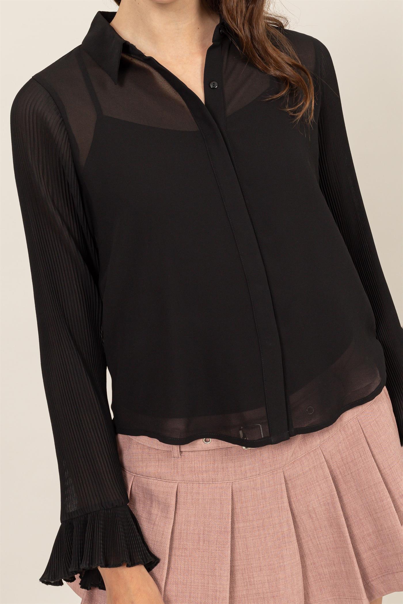 Wholesale Bell Sleeve Blouse With Inside Lining Clothing Tops HF25A769 BLACK HYFVE