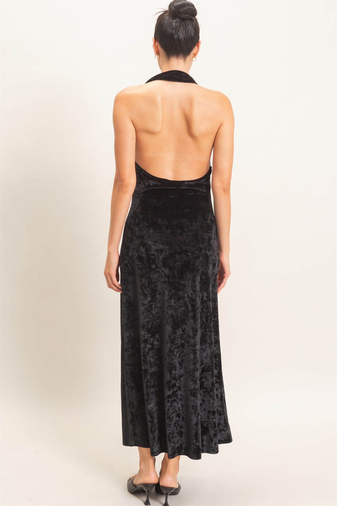 Wholesale Velvet Cowl Neck Halter Dress Dresses HF26F178 BLACK HYFVE