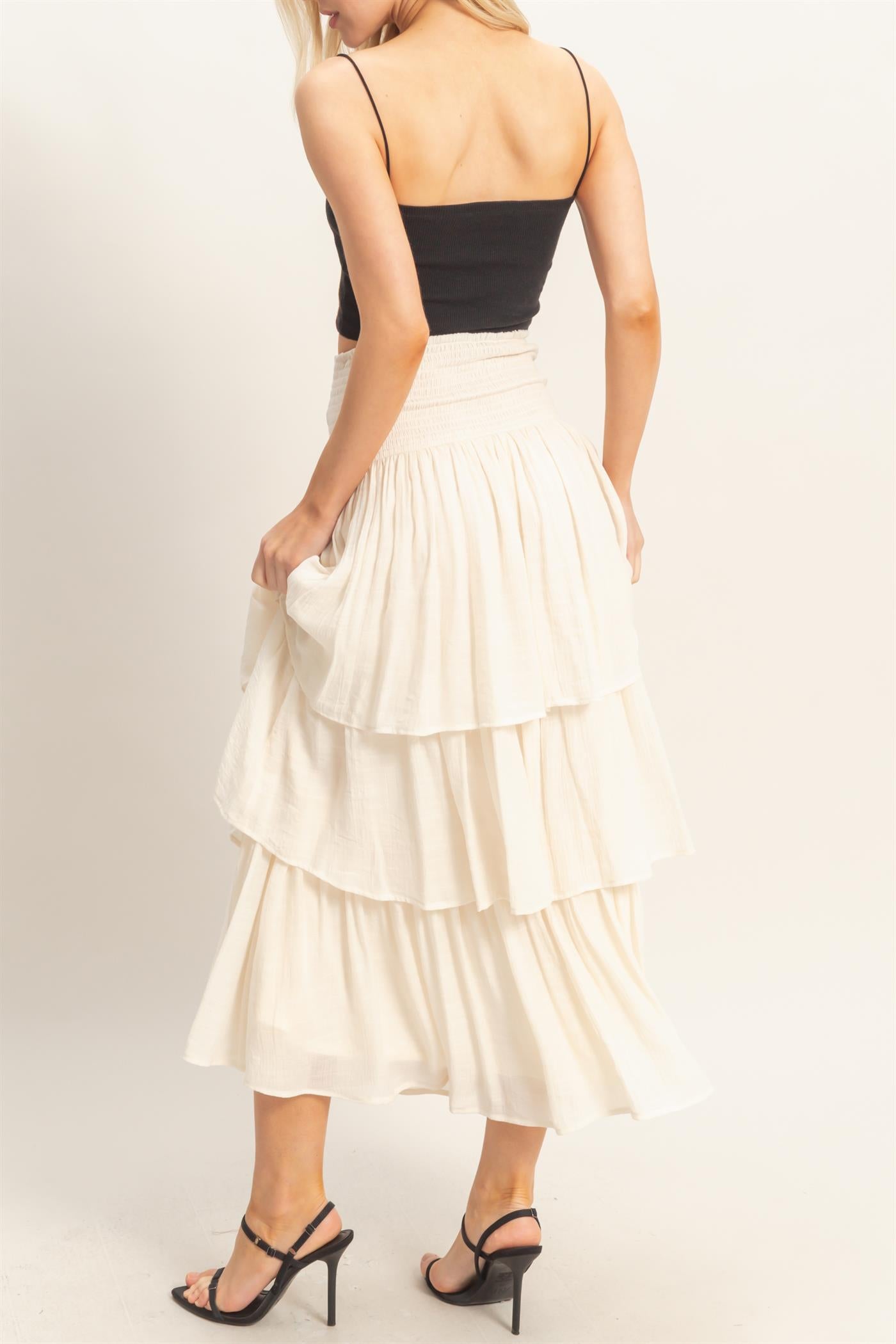 Wholesale Tiered Smocked Waist Skirt Skirts HF26C188-D CREAM HYFVE