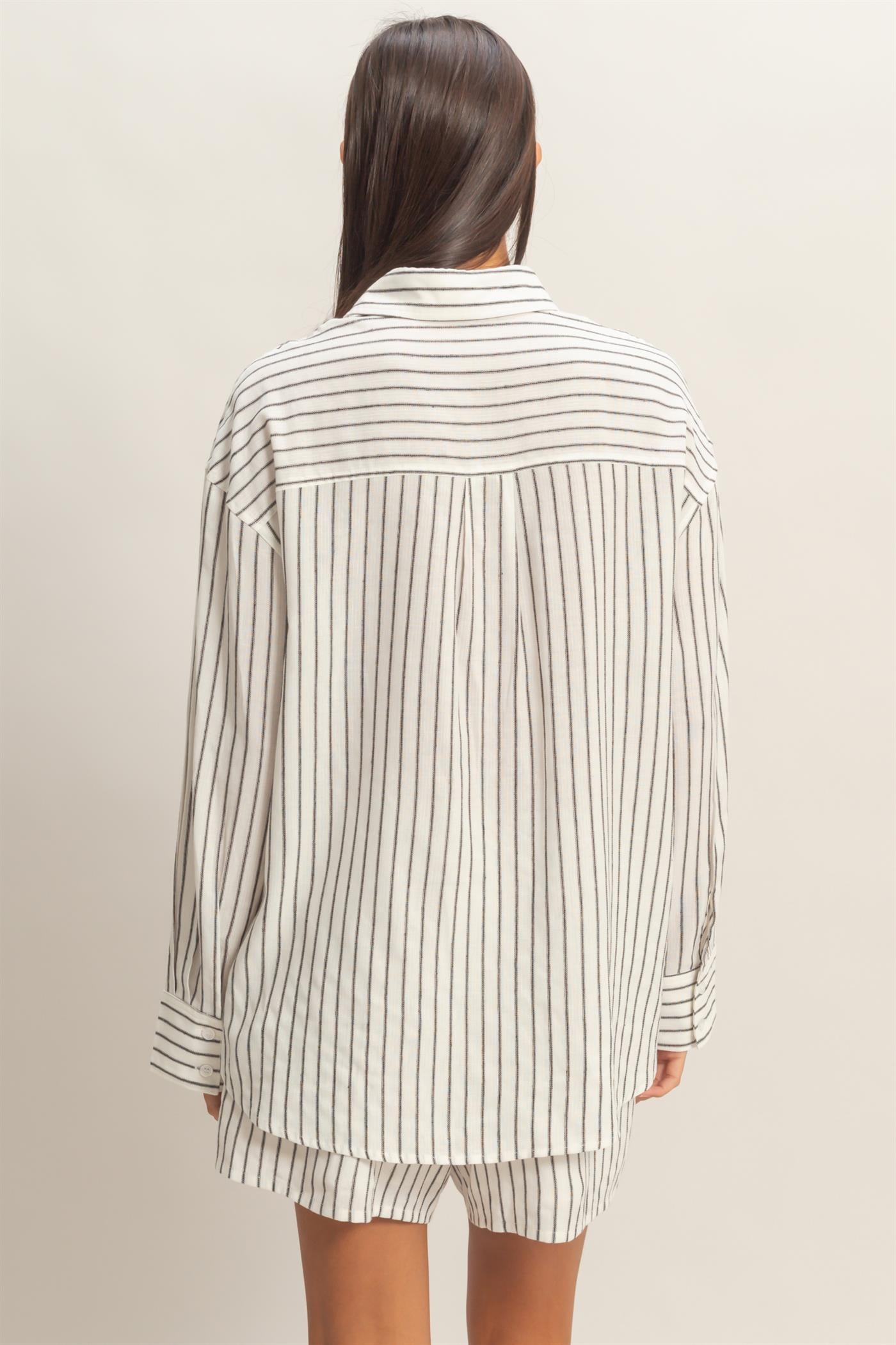 Wholesale Striped Button-Up Shirt Shirts DZ26C413 BLACK DOUBLE ZERO