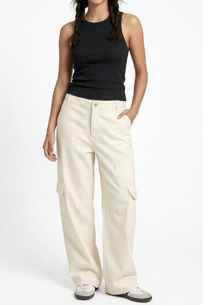 Wholesale Elastic Waist Wide-Leg Cargo Pants Pants DZ24E575 CREAM DOUBLE ZERO