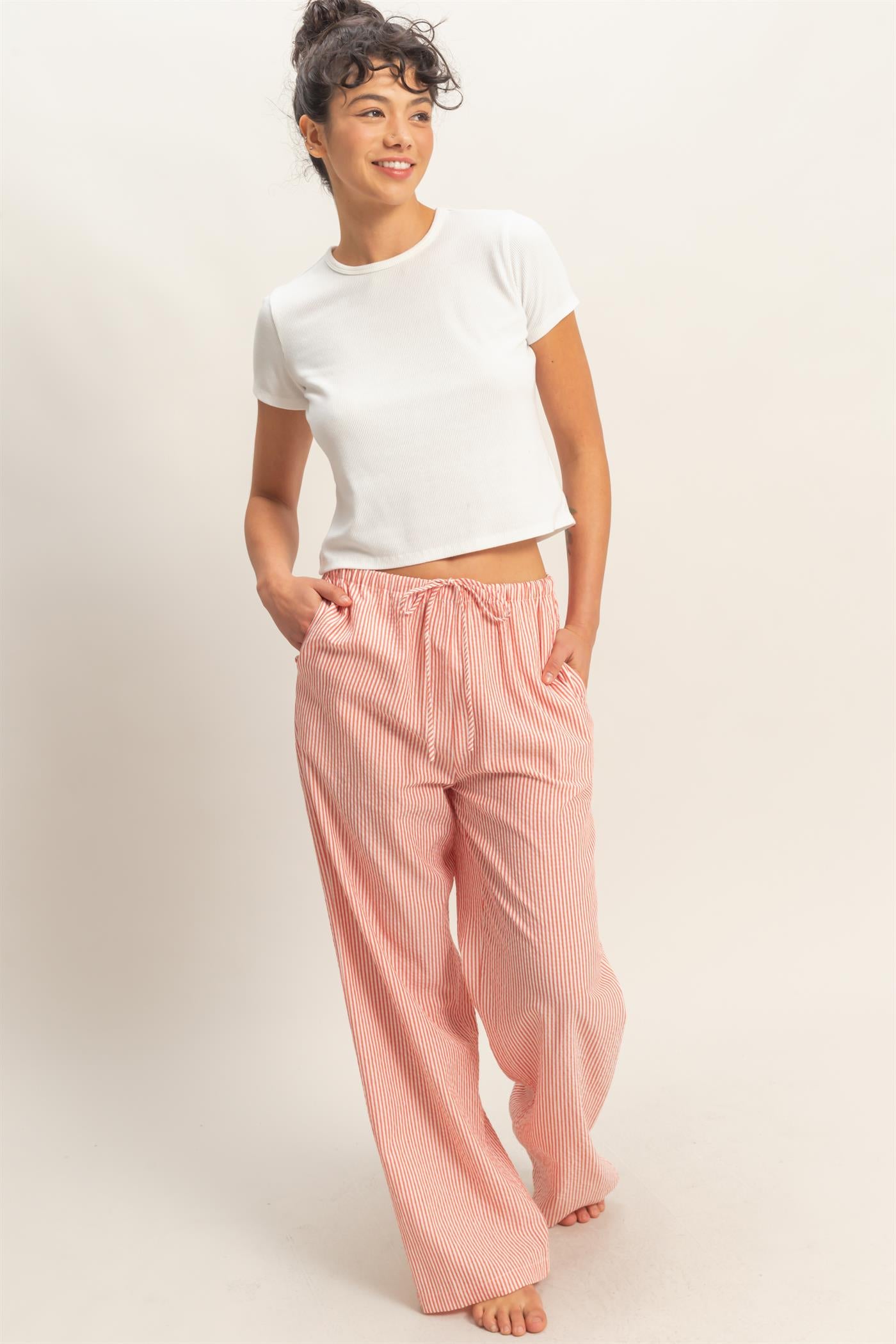 Wholesale Striped Wide Leg Pants Pants DZ26A752 RED DOUBLE ZERO