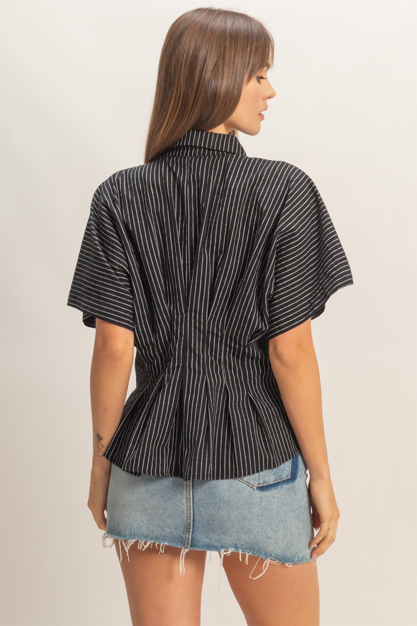 Wholesale Pleated Button-Up Shirt Shirts HF26A092 BLACK DOUBLE ZERO