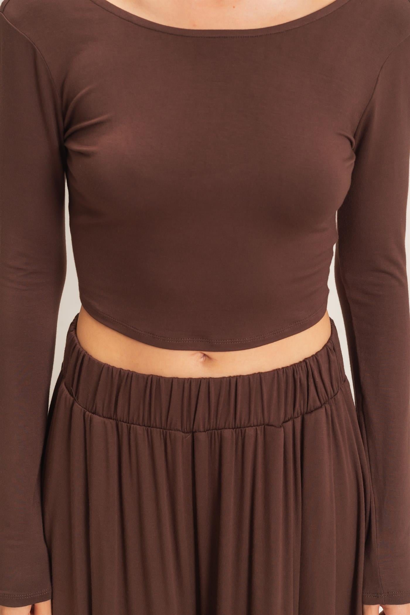 Wholesale Long Sleeve Top & Wide Leg Pants Set Clothing HF26F227-SET-D ESPRESSO HYFVE