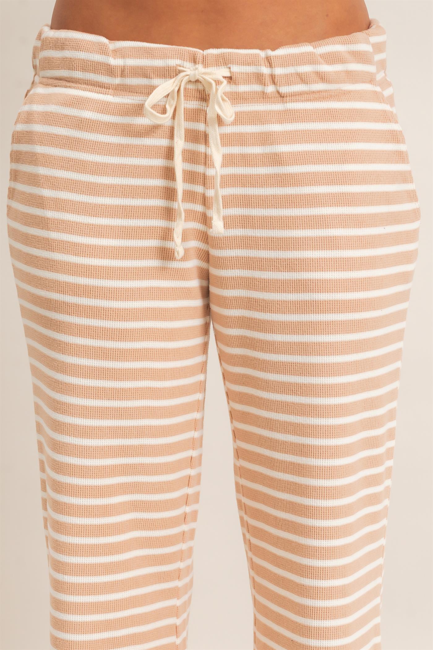 Wholesale Low Rise Striped Waffle Knit Pants Pants DZ26E553 SAND DOUBLE ZERO