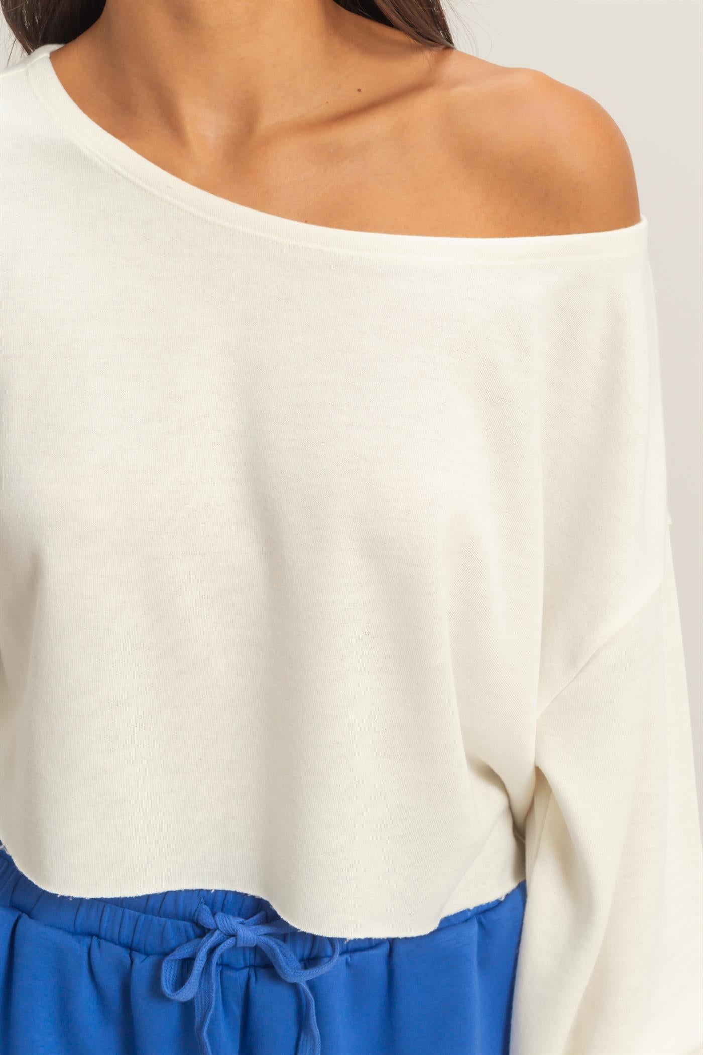 Wholesale Casually Cute Boat Neck Long Sleeve Top Clothing Tops DZ25C023 WHIP CREAM DOUBLE ZERO