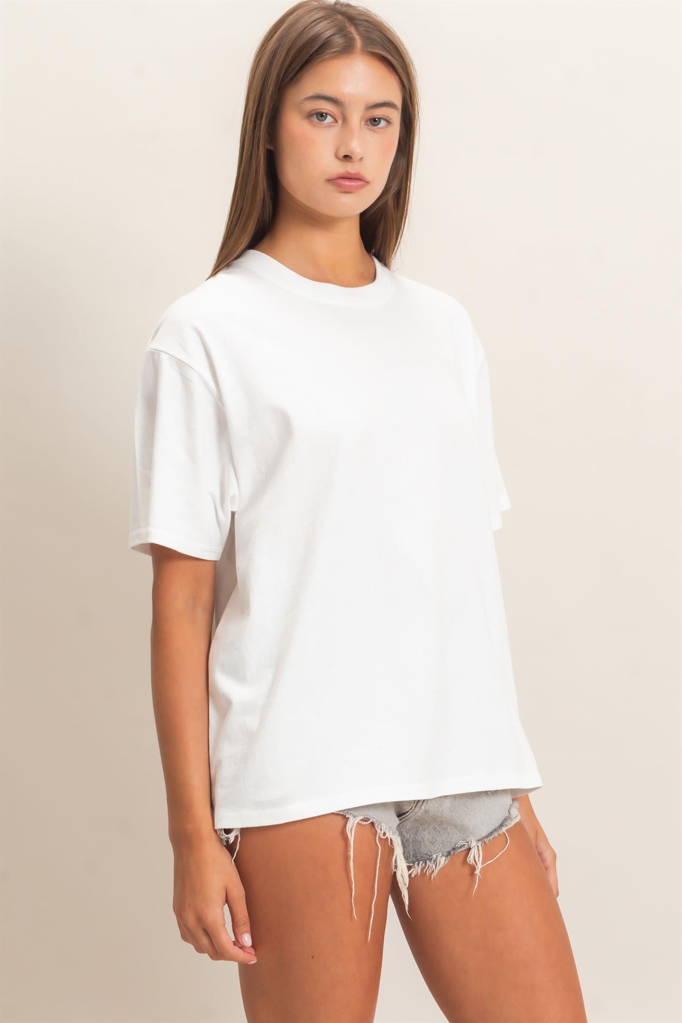 Wholesale Crew Neck Pigment Dye T-Shirt Clothing Tops DZ26E448 WHITE DOUBLE ZERO