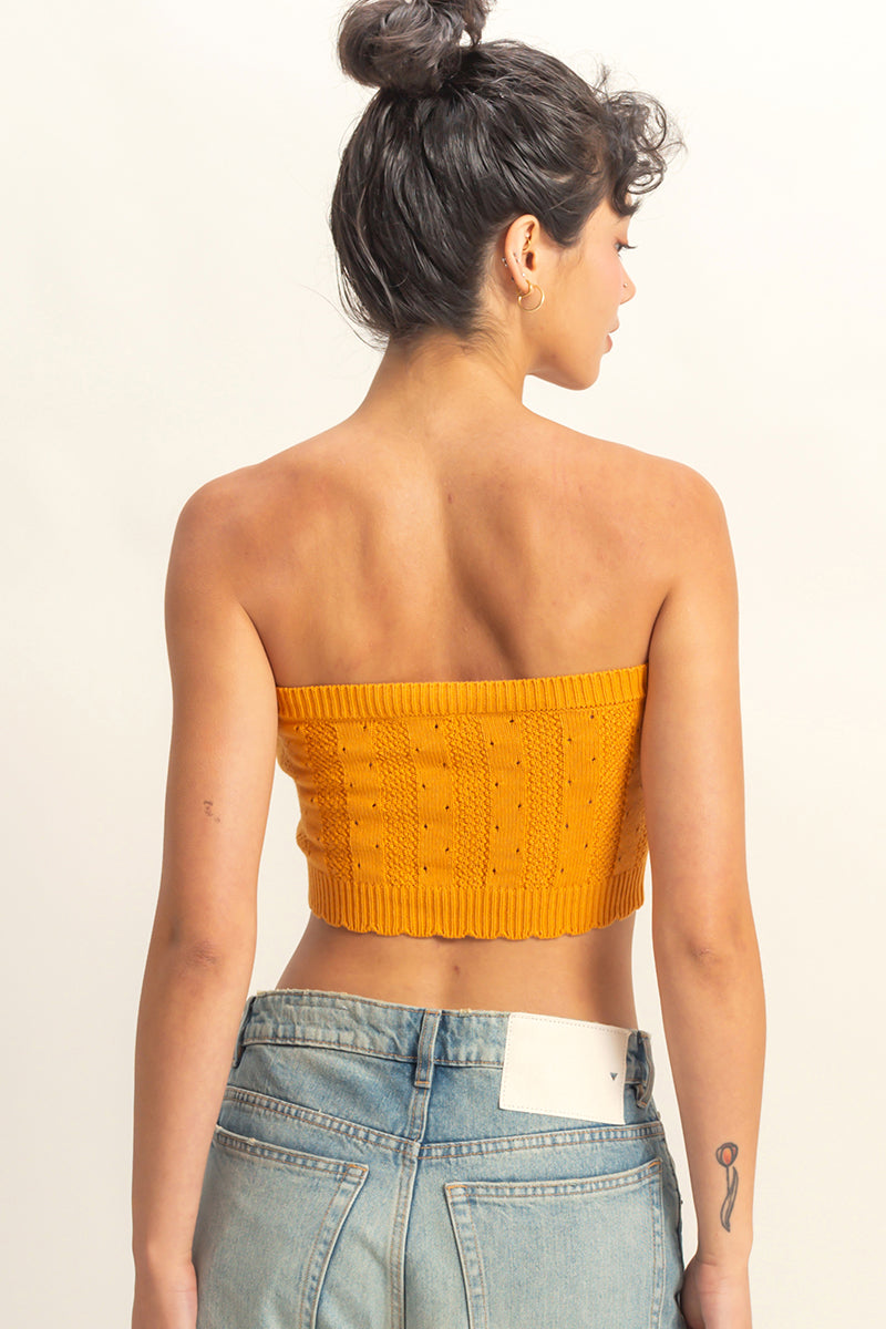 Wholesale Strapless Pointelle Crop Top Clothing Tops DZ23A821 CARAMEL DOUBLE ZERO