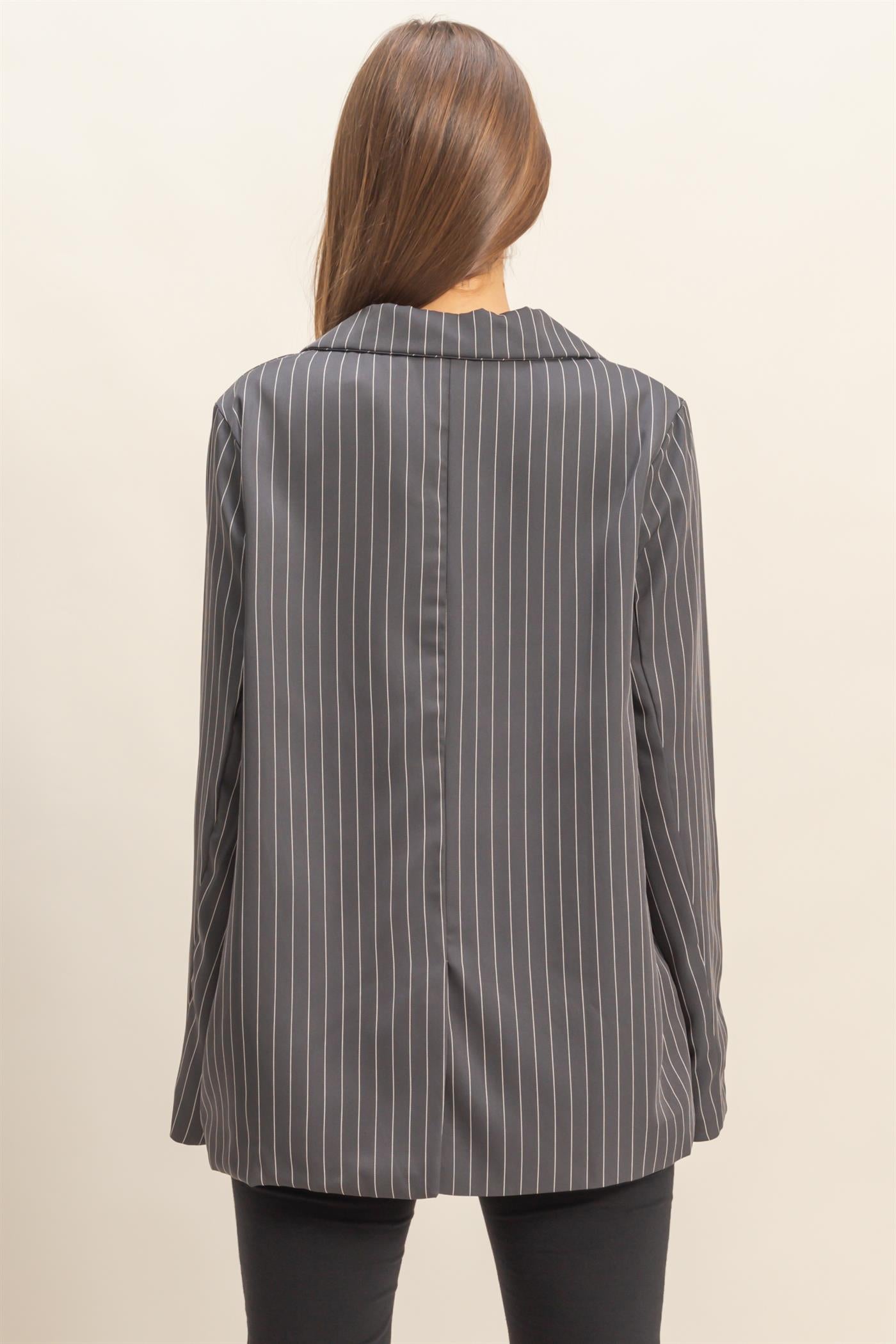 Wholesale Pin Stripe Oversized Blazer Coats & Jackets HF24A247 CHARCOAL HYFVE
