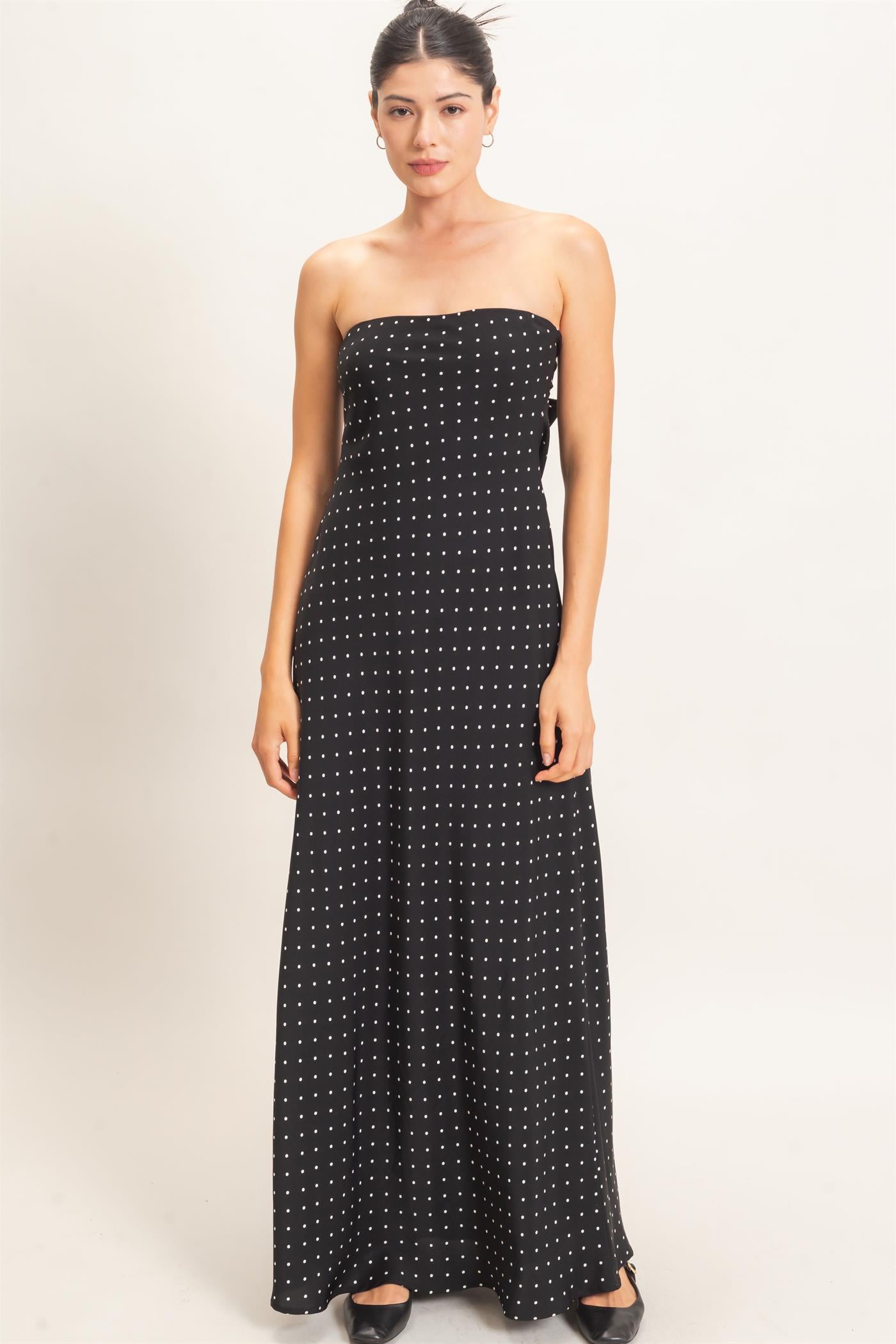 Wholesale Strapless Polka Dot Maxi Dress Dresses HF26E845 BLACK HYFVE